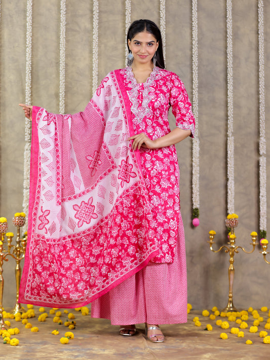 Cotton Voile Geometric Pink Dupatta
