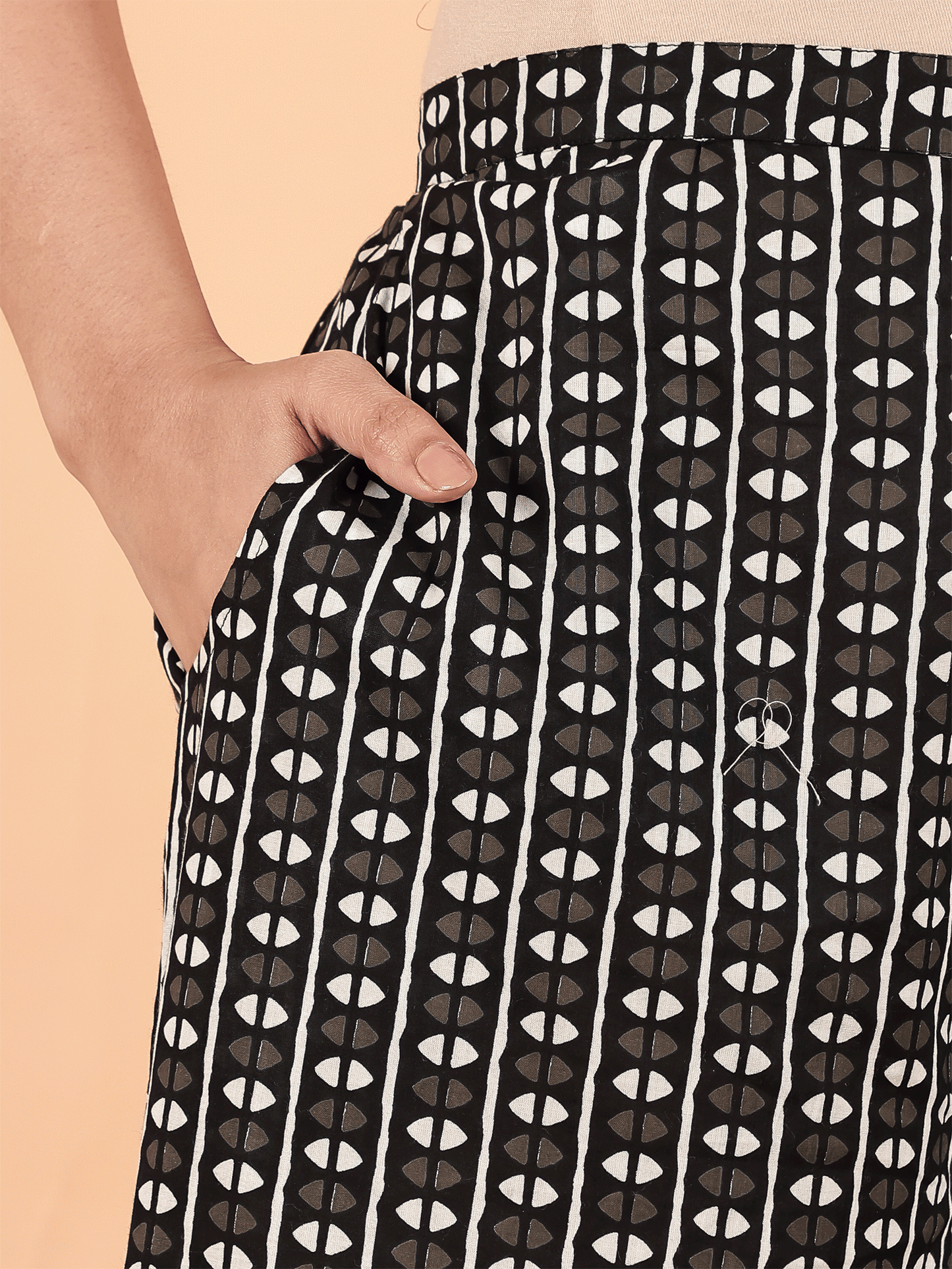 Soft Cotton Geometric Black Straight Trousers