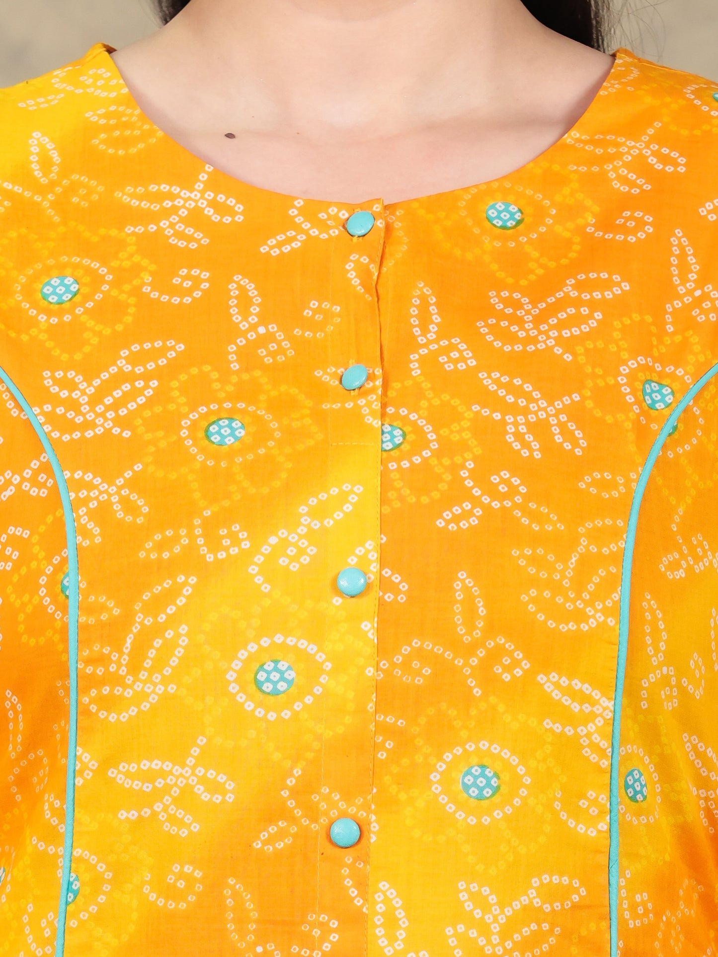Soft Cotton Bandhani Flared Yellow Kurta