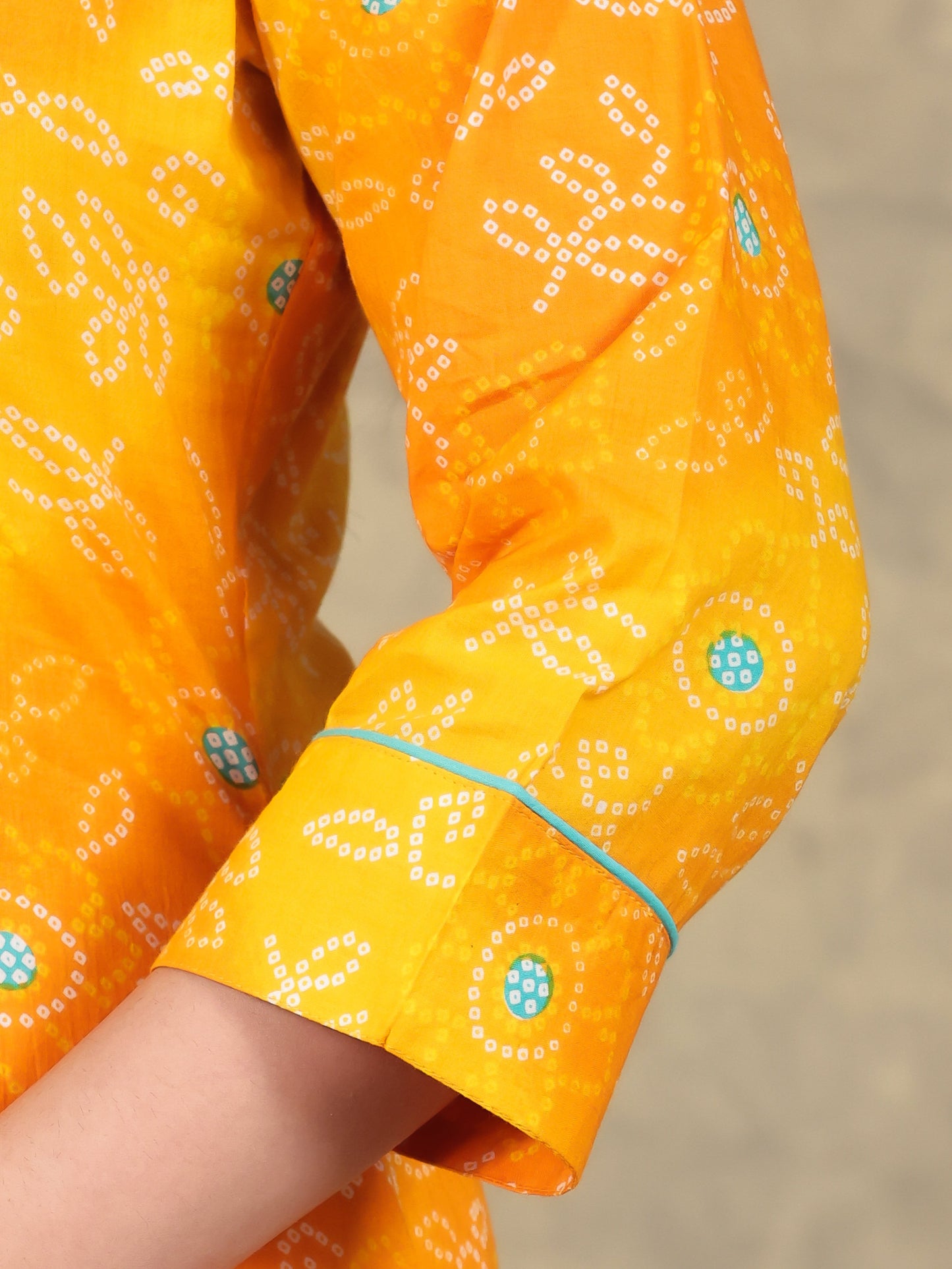 Soft Cotton Bandhani Flared Yellow Kurta