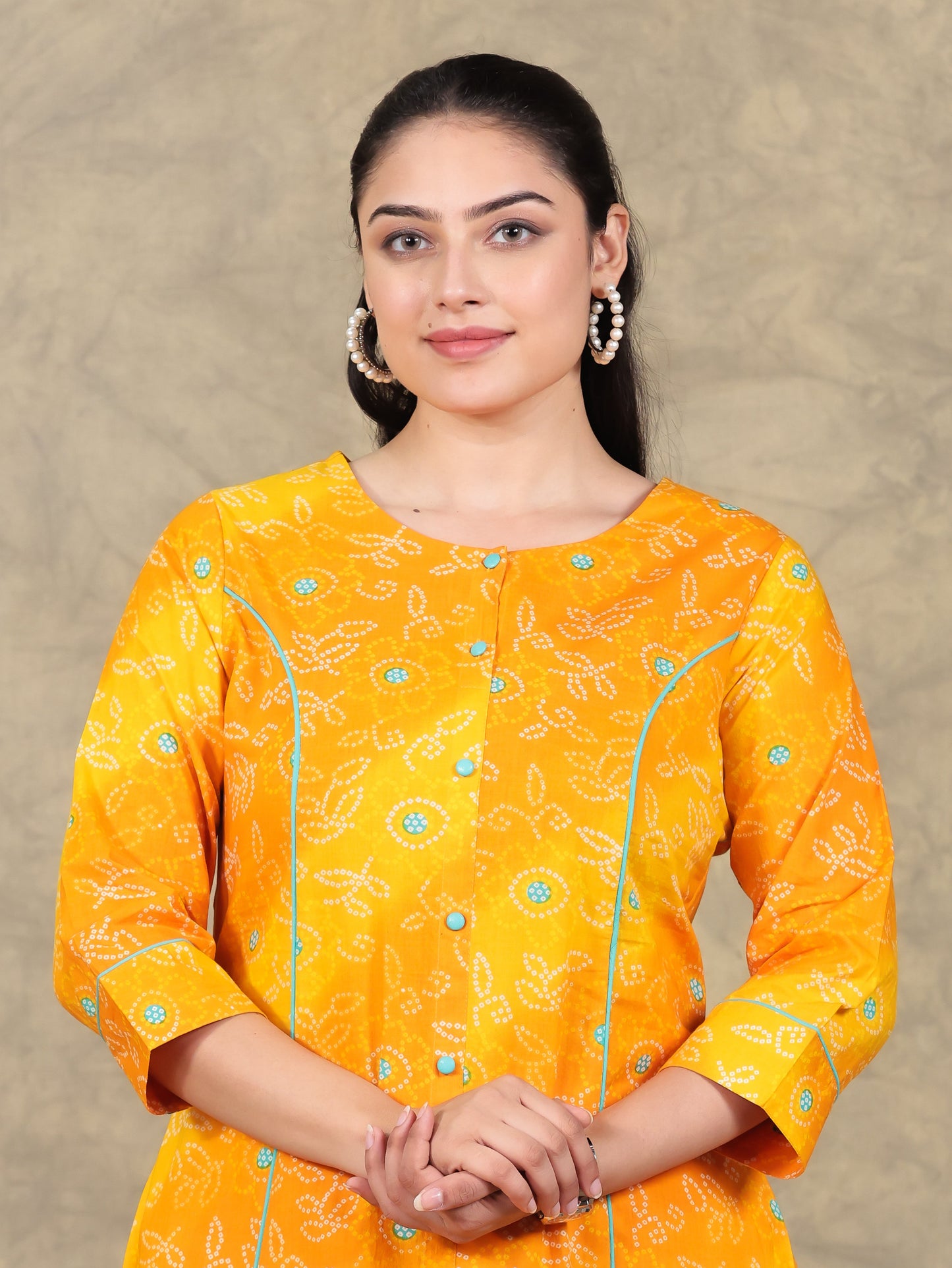 Soft Cotton Bandhani Flared Yellow Kurta
