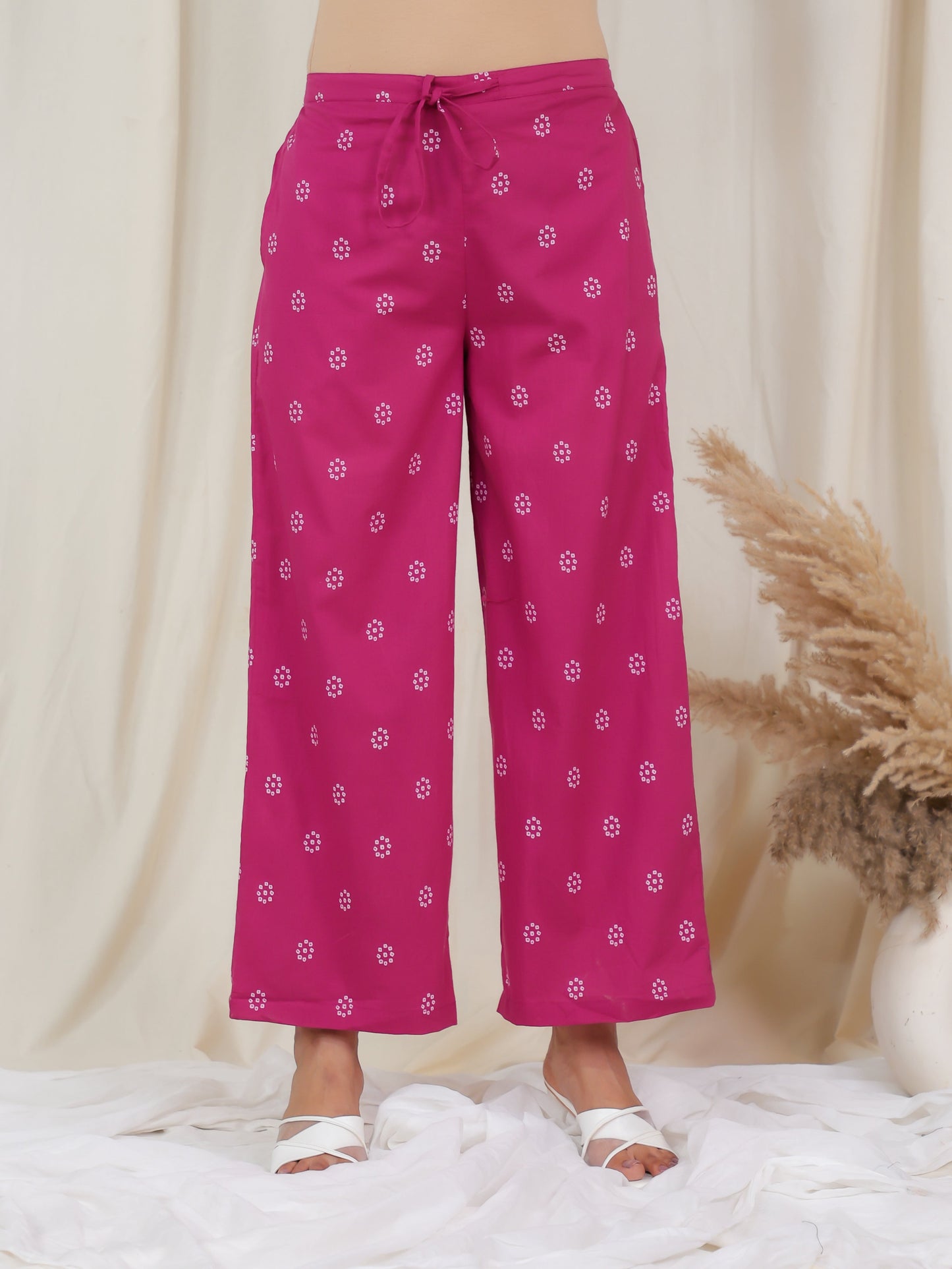Soft Cotton Bandhani Pink Palazzo