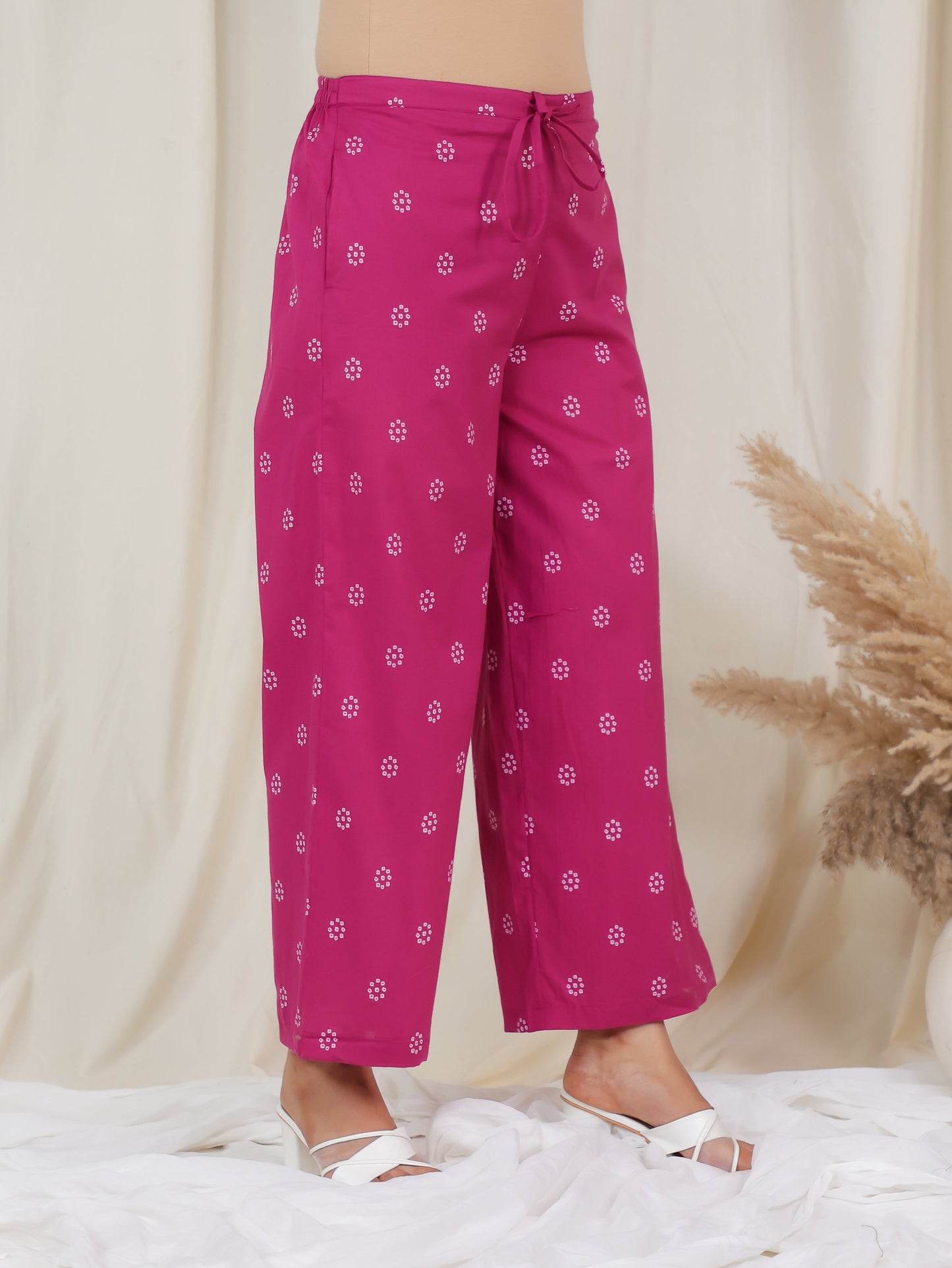 Soft Cotton Bandhani Pink Palazzo