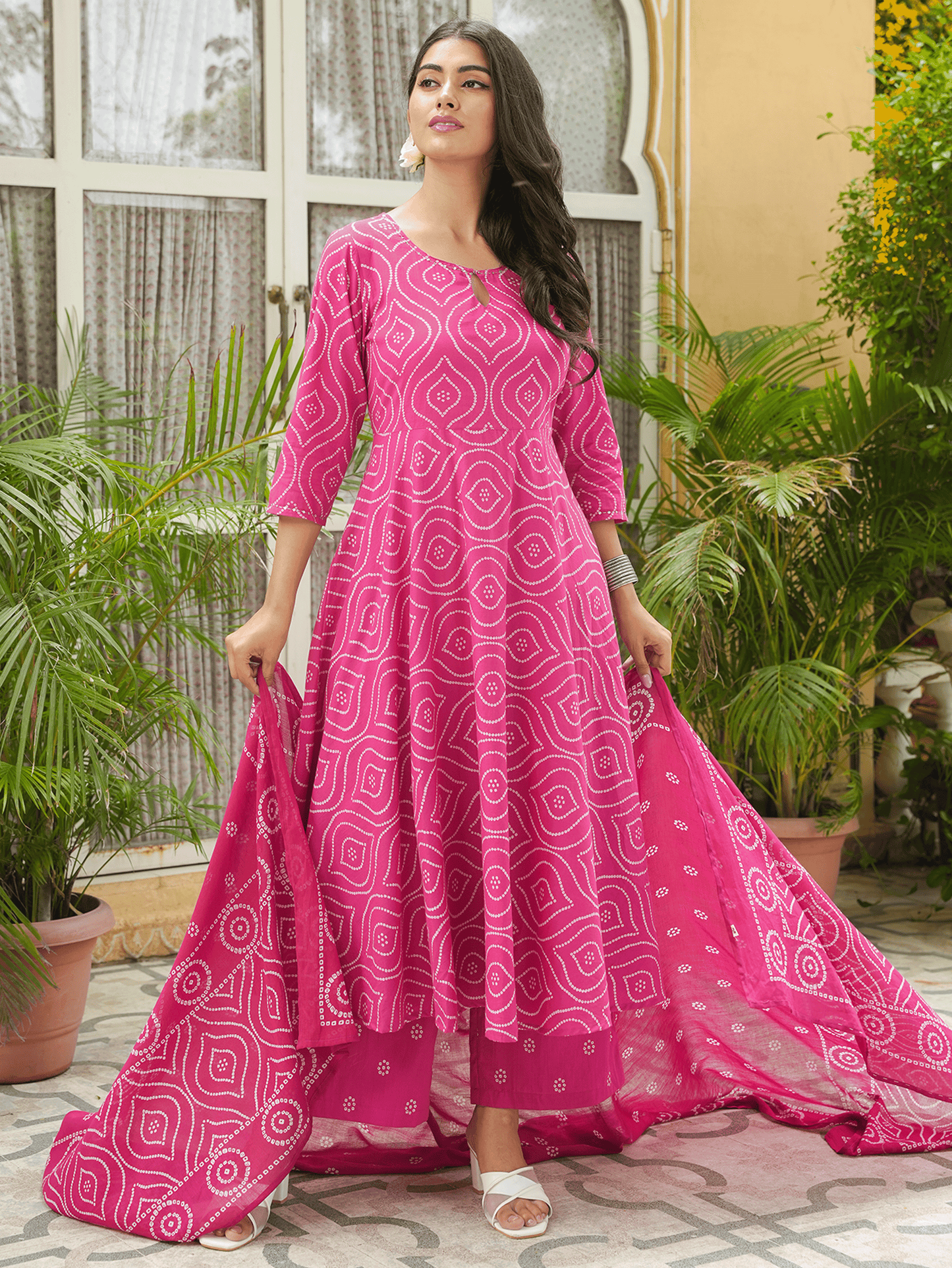 Cotton Voile Bandhani Pink Dupatta