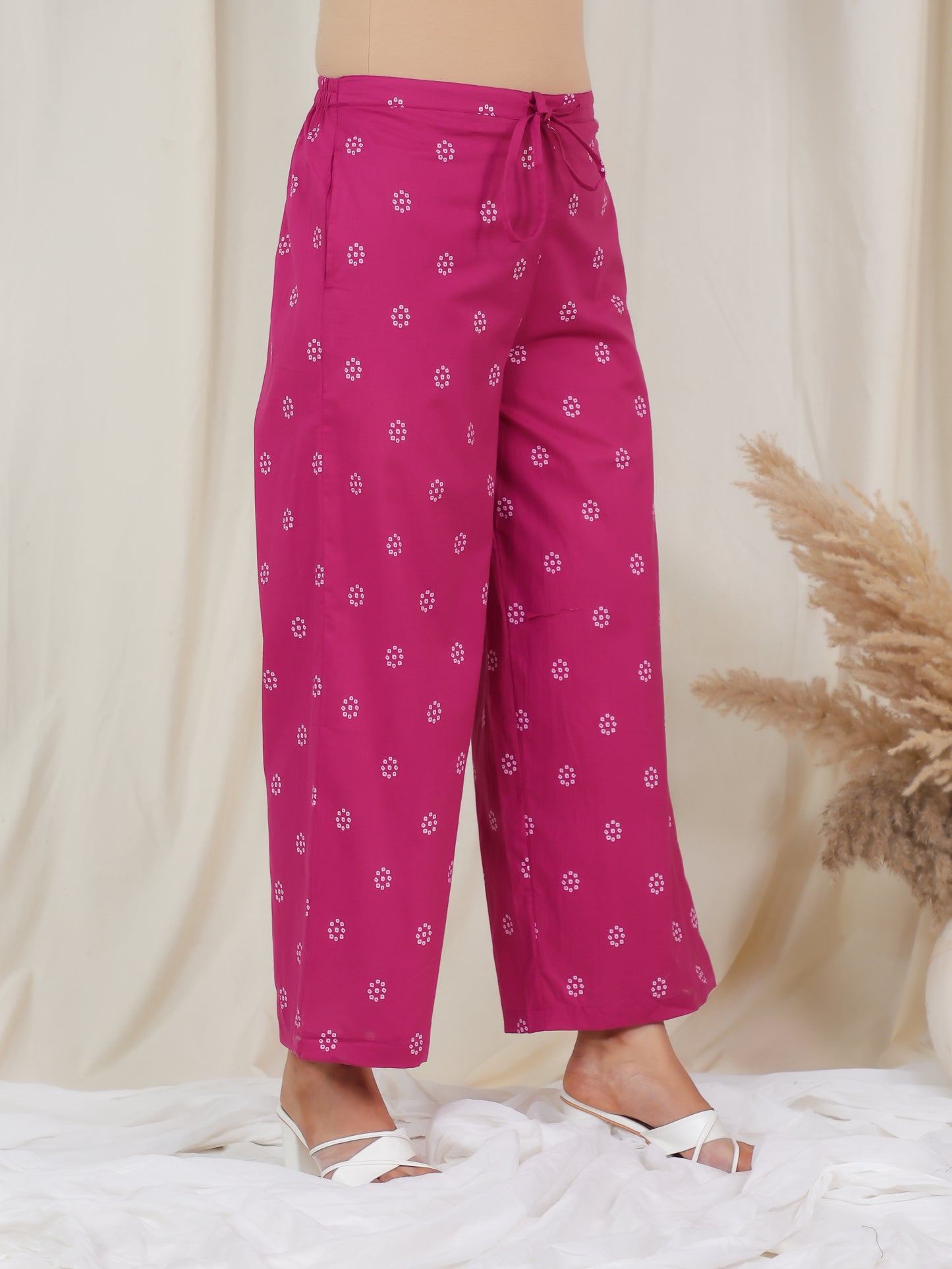 Embroidered Soft Cotton Bandhani Anarkali Pink Kurta