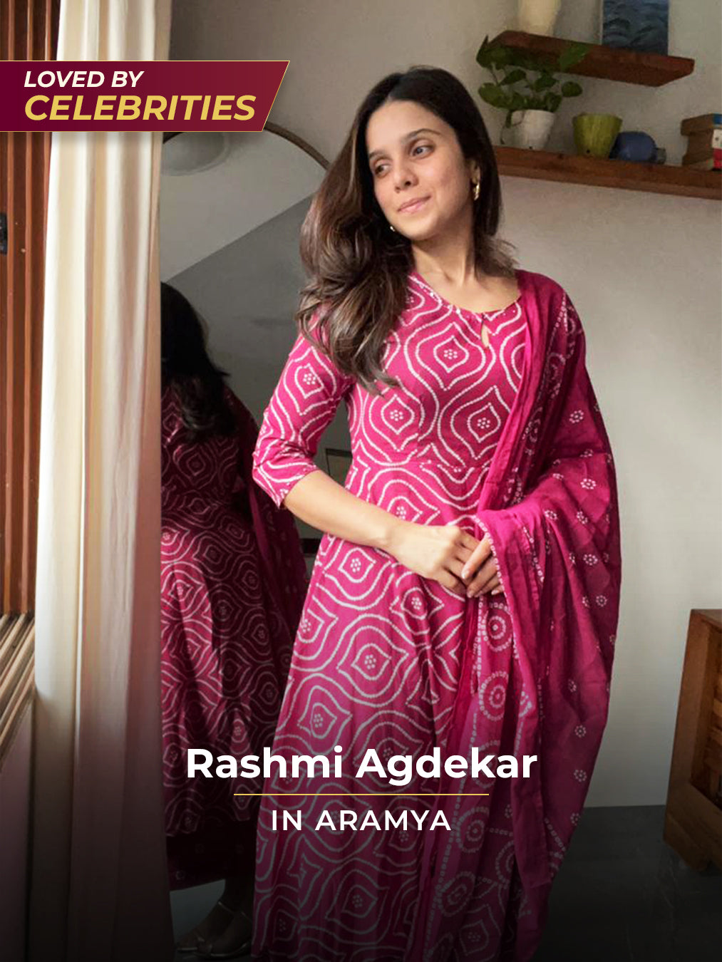 Embroidered Soft Cotton Bandhani Anarkali Pink Kurta
