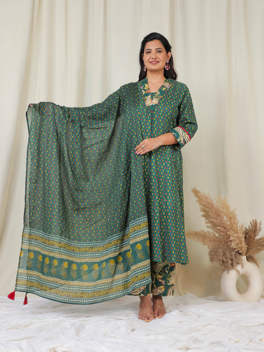 Cotton Voile Ditsy Green Dupatta