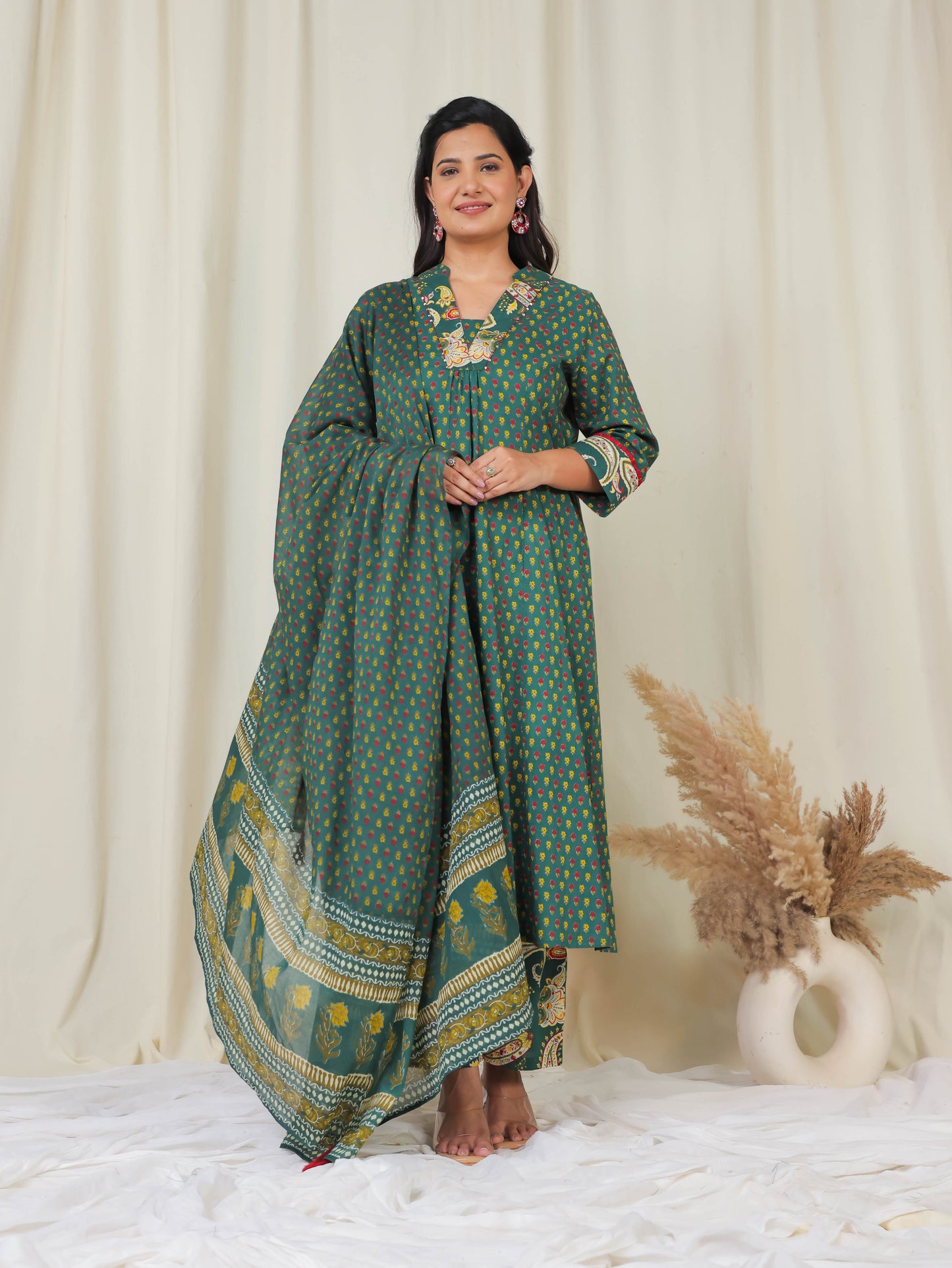 Cotton Voile Ditsy Green Dupatta