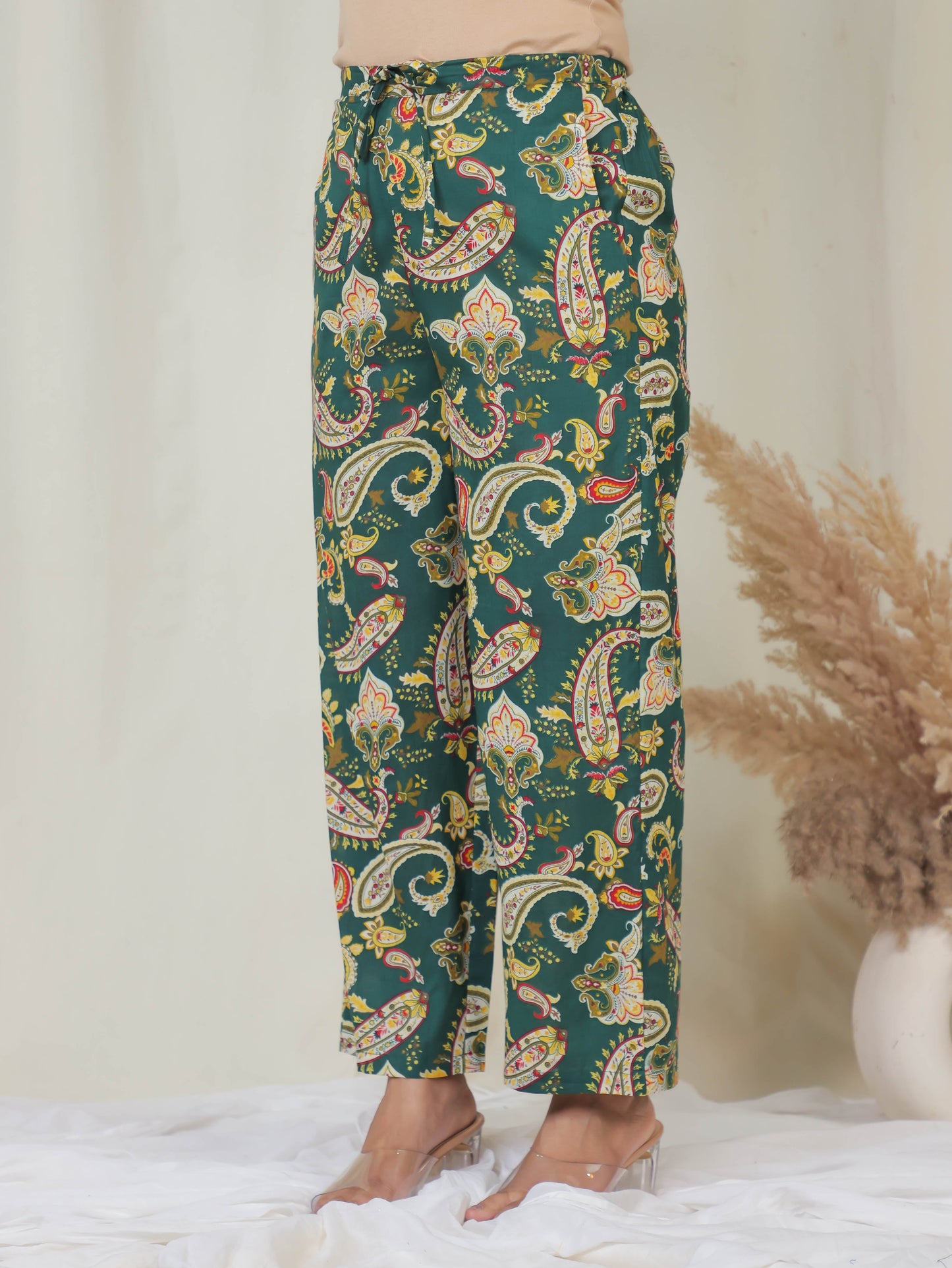 Embroidered Soft Cotton Ditsy A-line Green Kurta