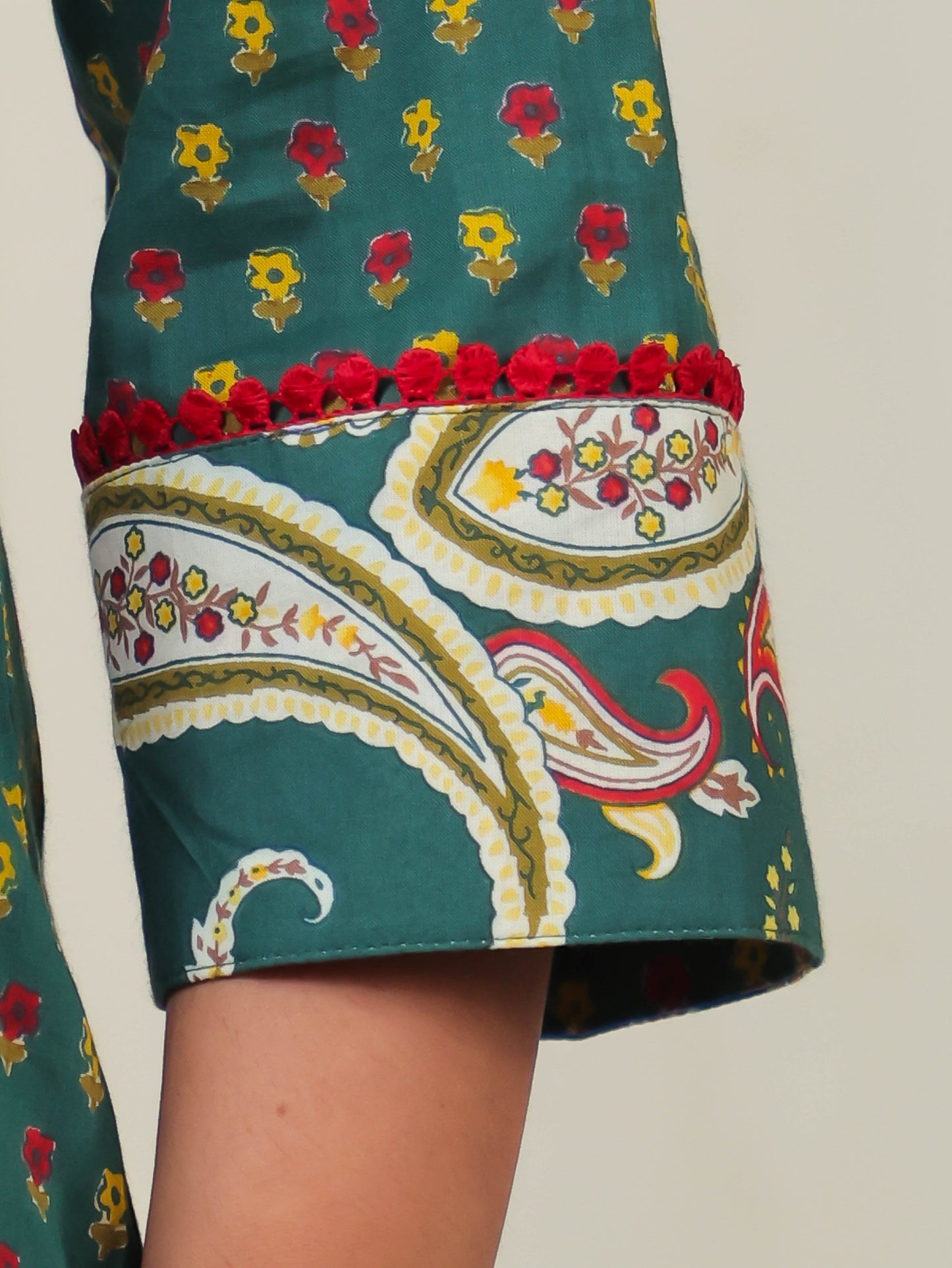 Embroidered Soft Cotton Ditsy A-line Green Kurta