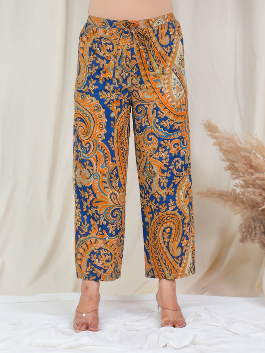 Soft Cotton Paisley Blue Straight Trousers