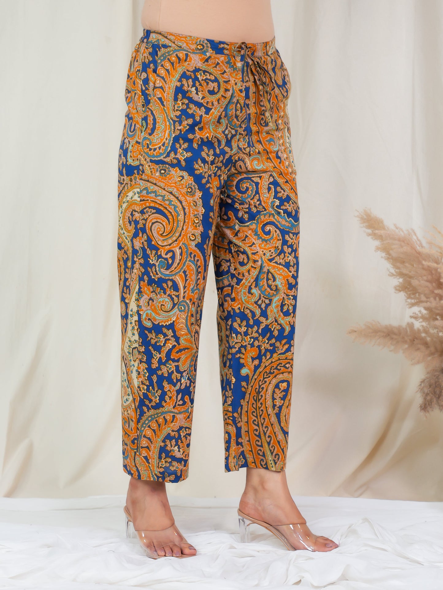 Soft Cotton Paisley Blue Straight Trousers