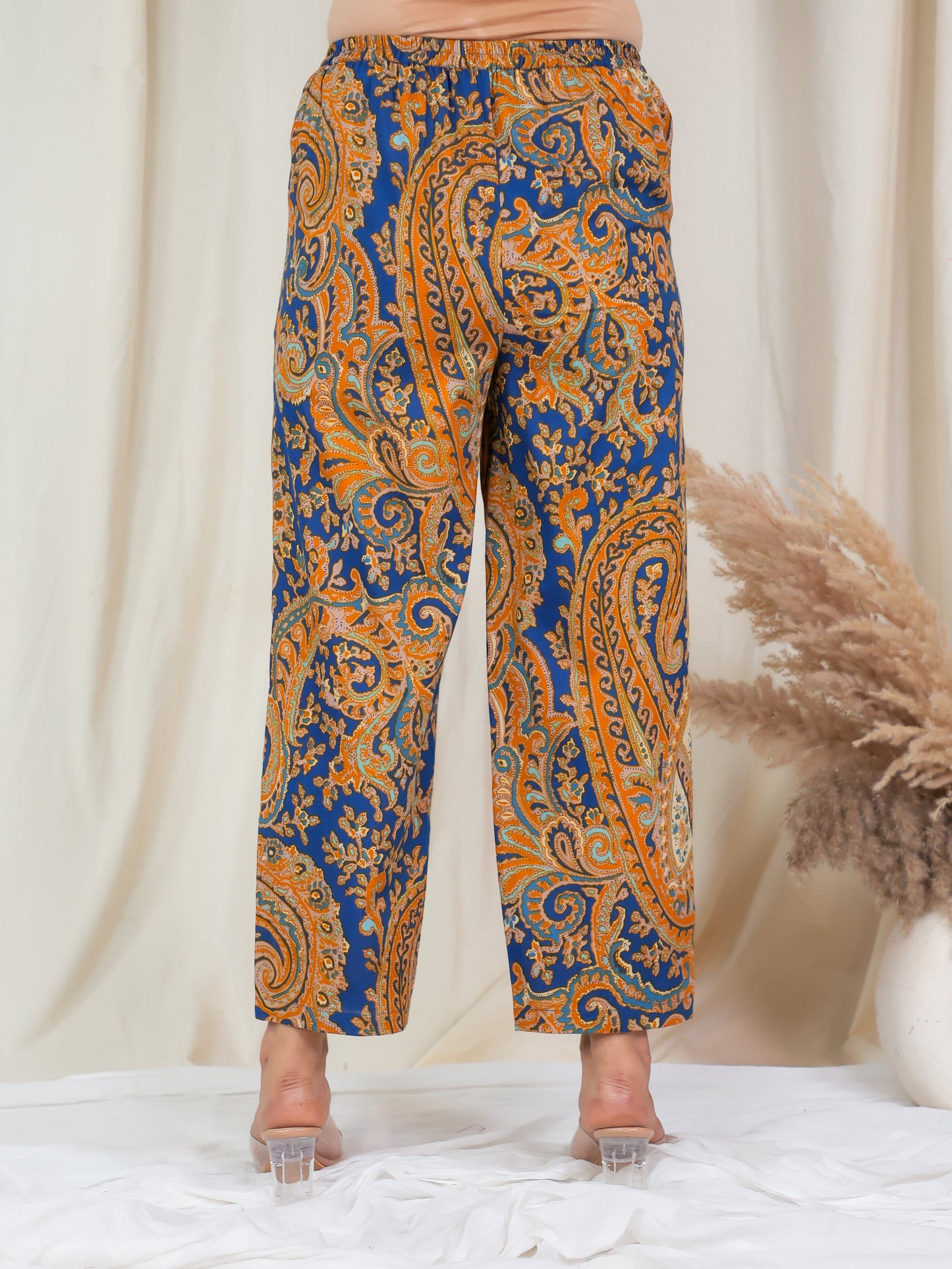 Soft Cotton Paisley Blue Straight Trousers