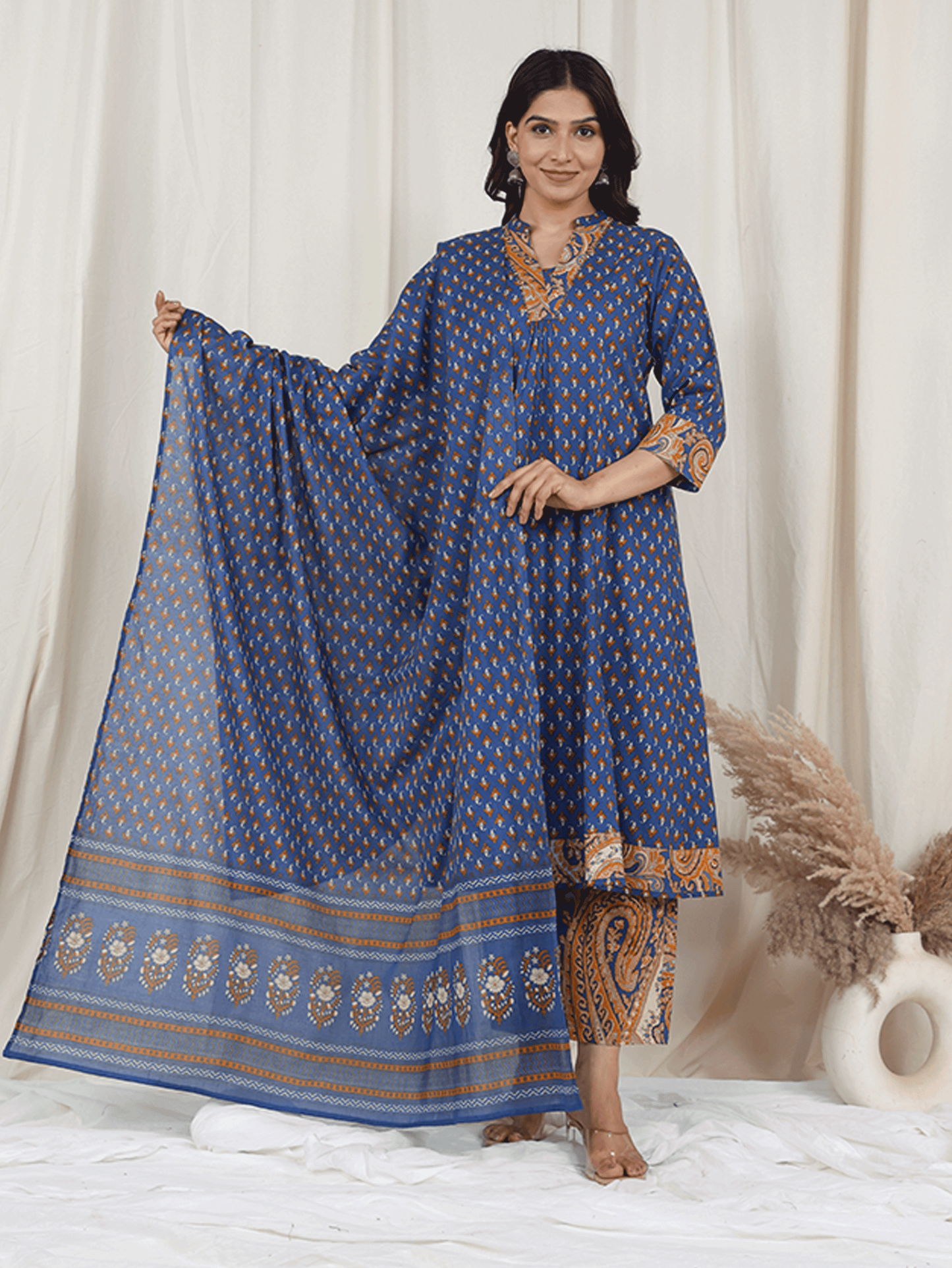 Cotton Voile Butti Blue Dupatta