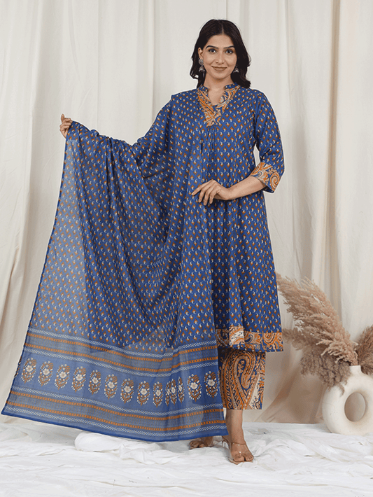 Cotton Voile Butti Blue Dupatta