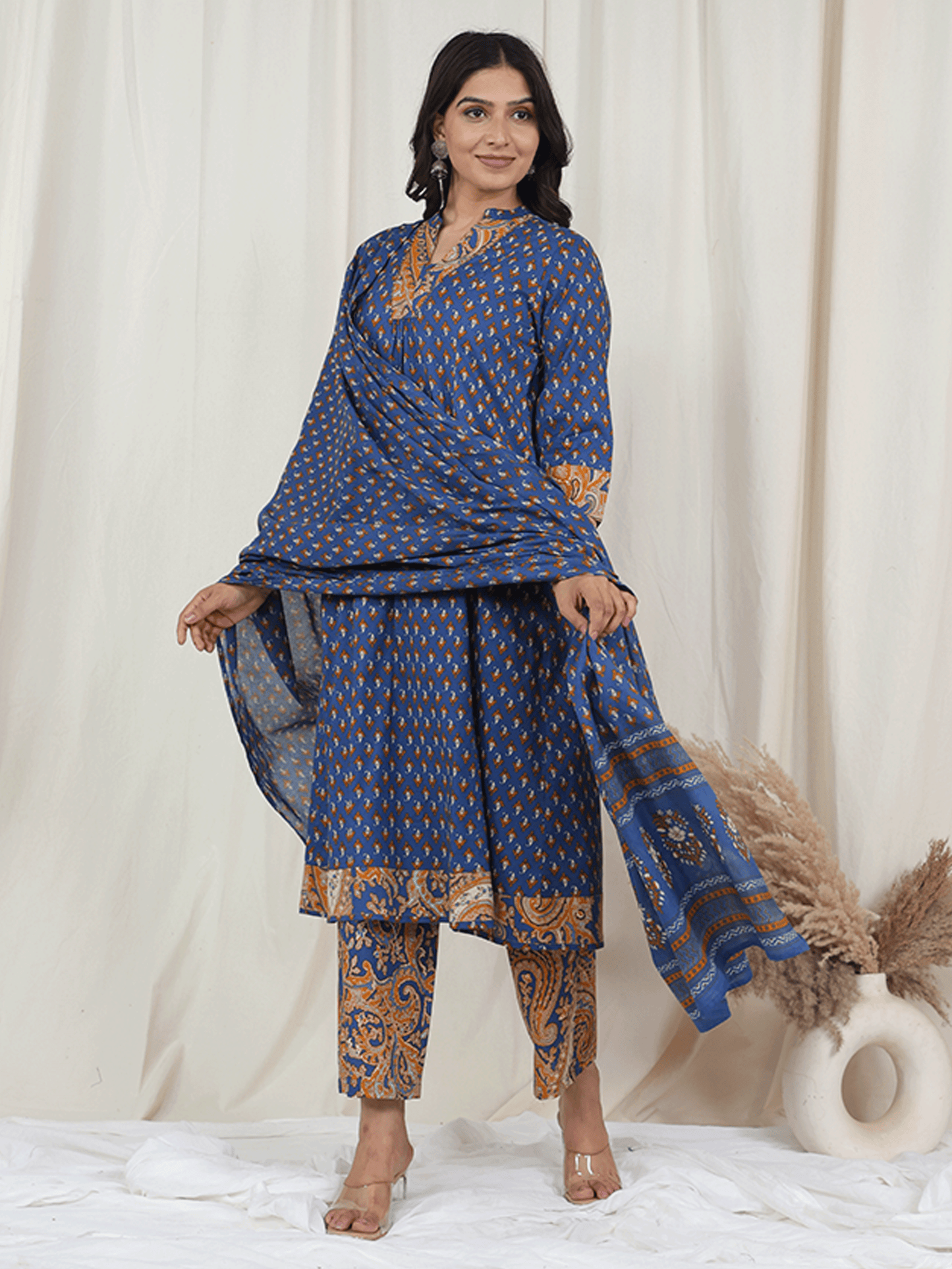 Cotton Voile Butti Blue Dupatta