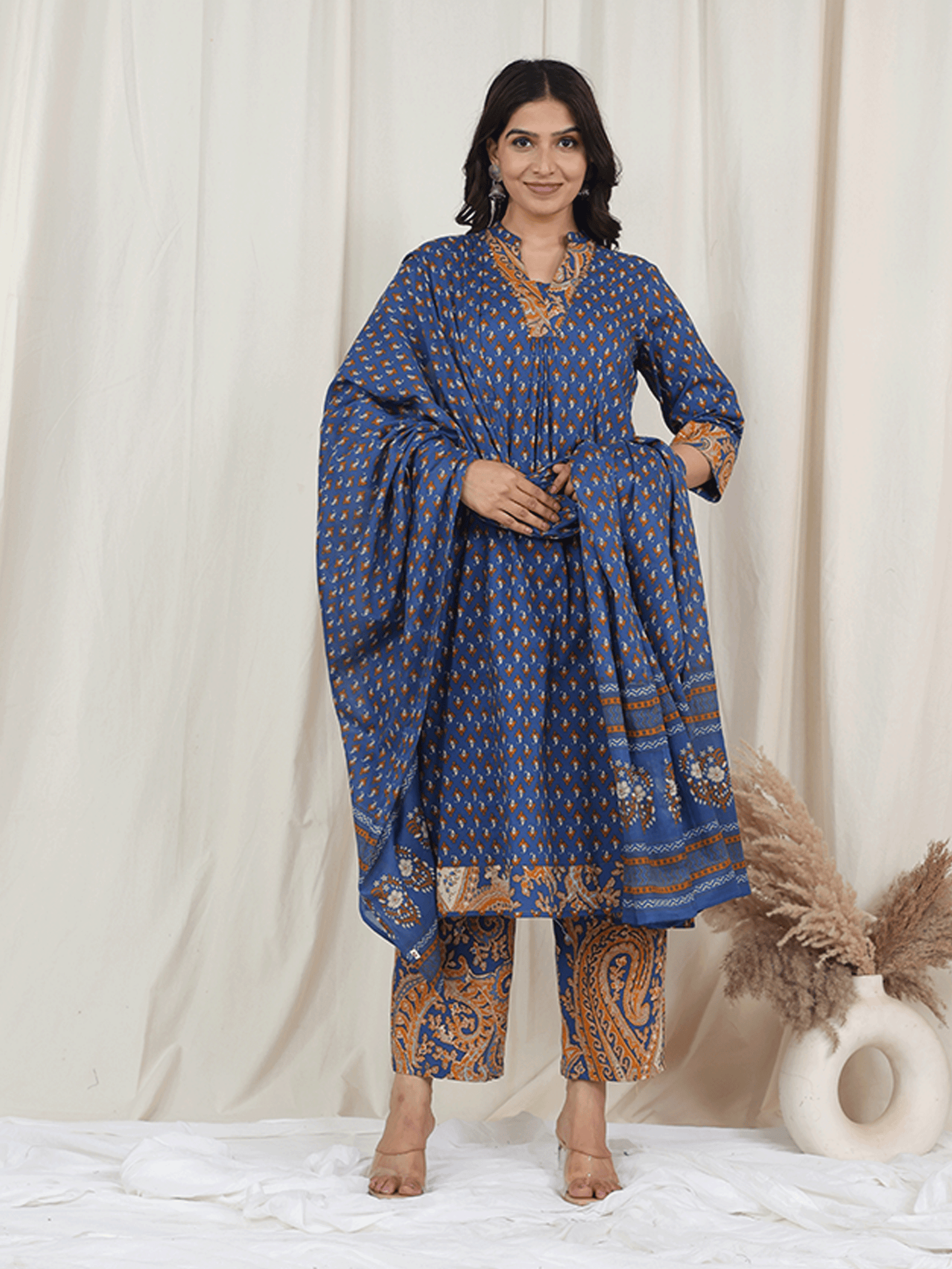 Cotton Voile Butti Blue Dupatta