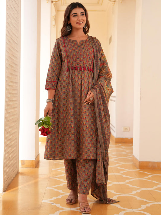 Cotton Voile Block Print Grey Dupatta
