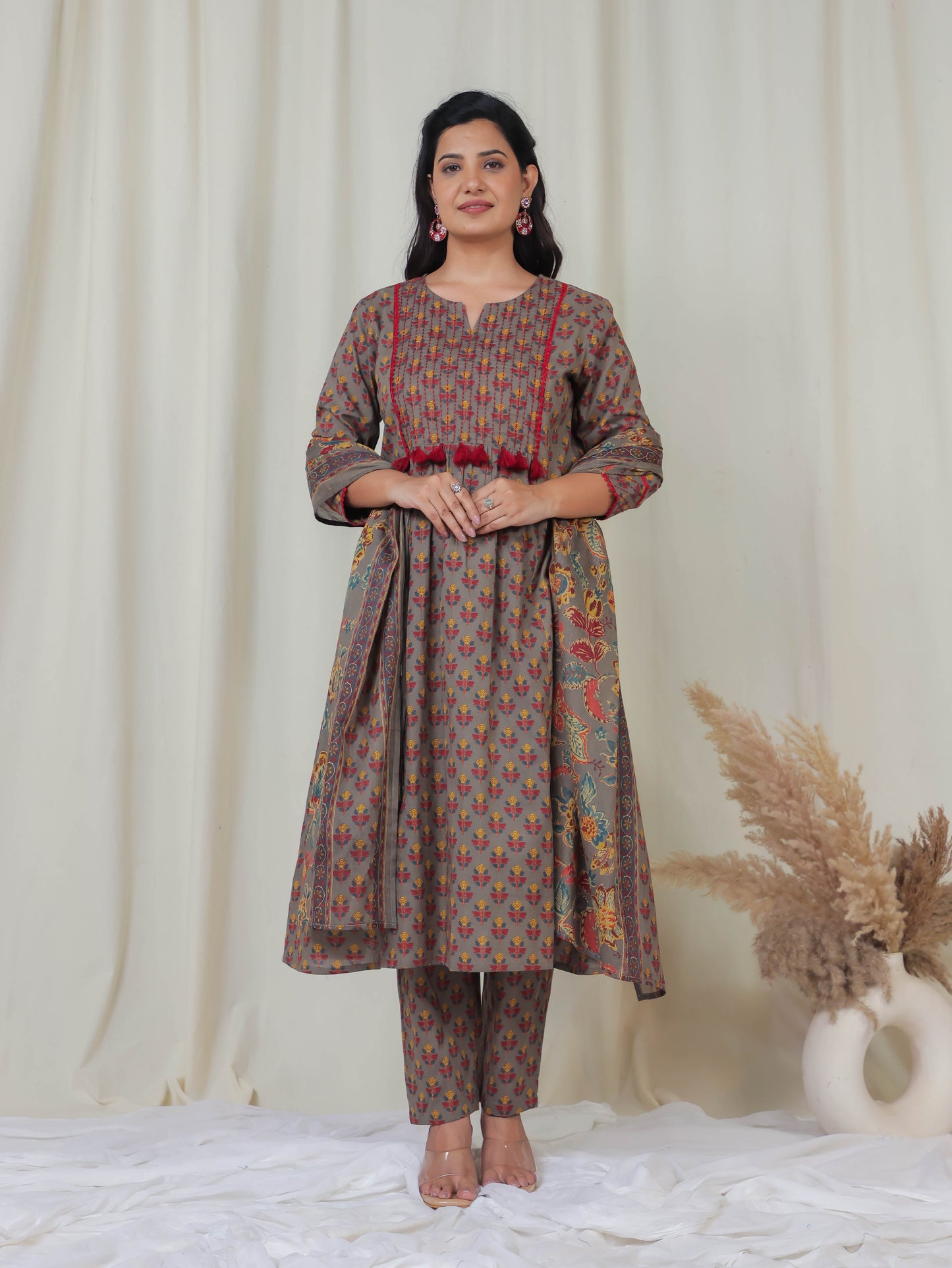 Cotton Voile Block Print Grey Dupatta