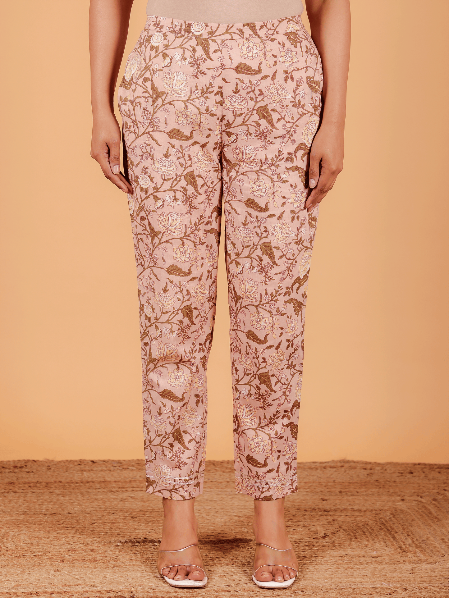 Soft Cotton Floral Pink Tapered Trousers