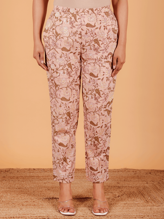 Soft Cotton Floral Pink Tapered Trousers