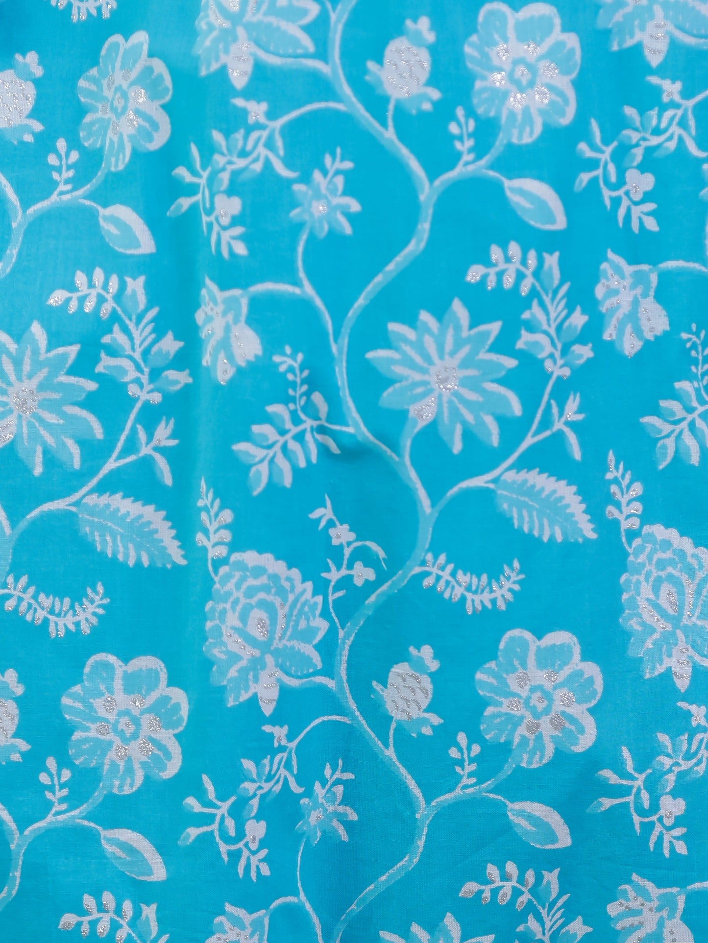 Embroidered Soft Cotton Floral Flared Blue Kurta