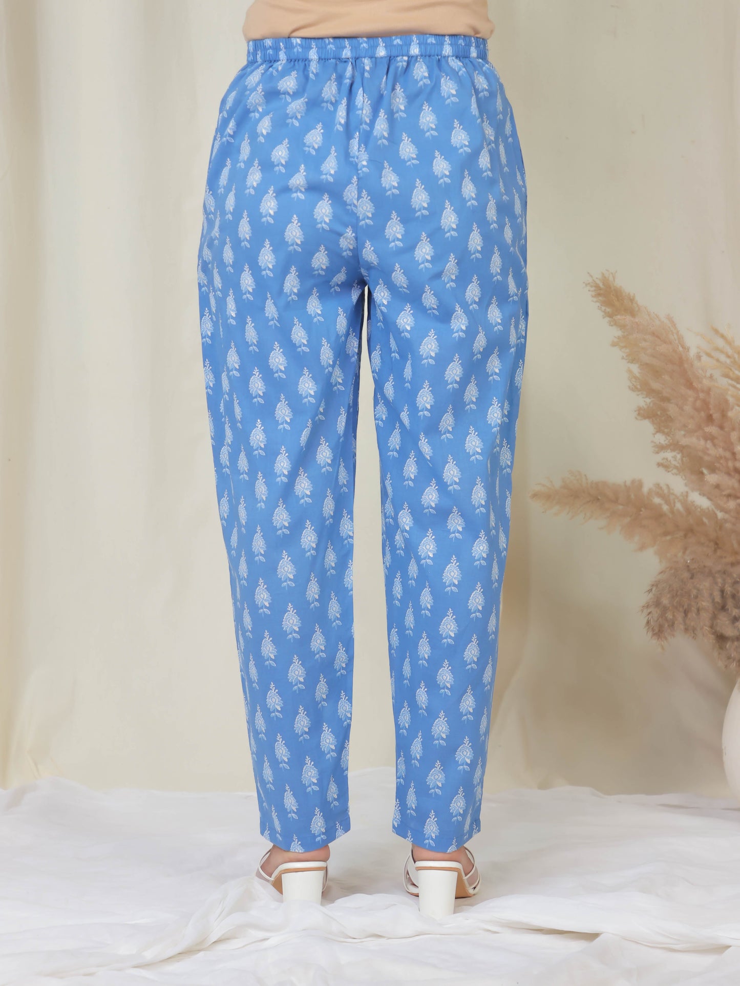 Soft Cotton Floral Blue Tapered Trousers