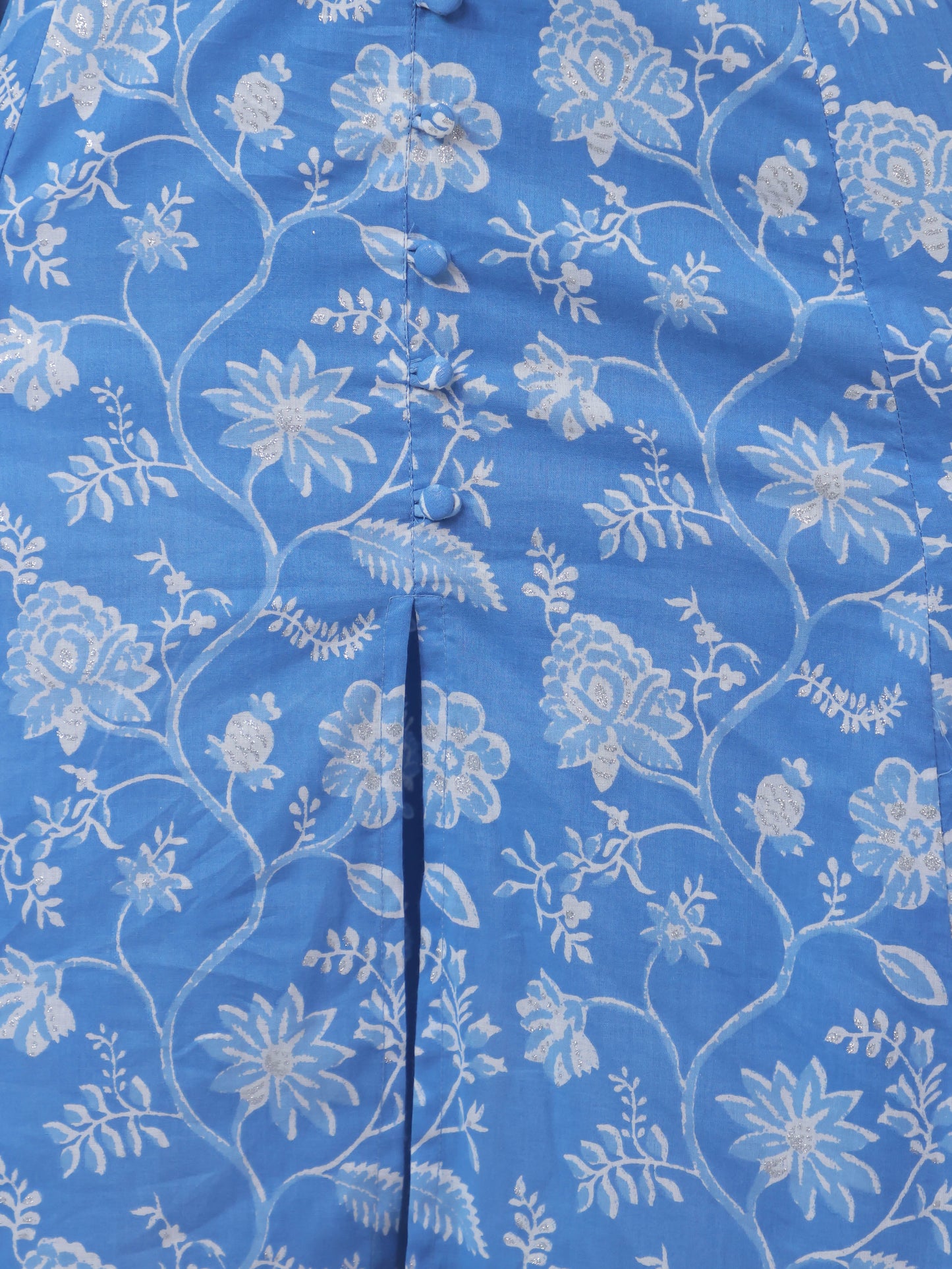 Soft Cotton Floral High Low Blue Kurta