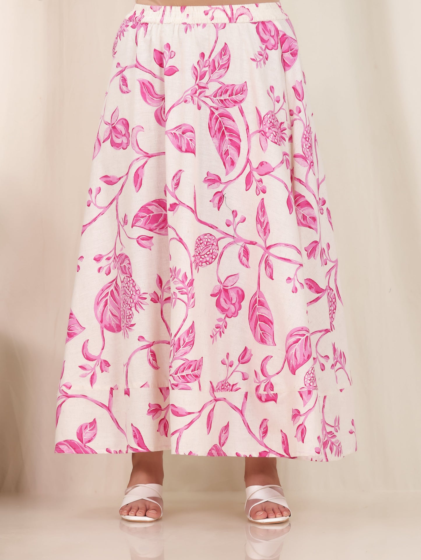 Linen Cotton Floral Pink Skirt