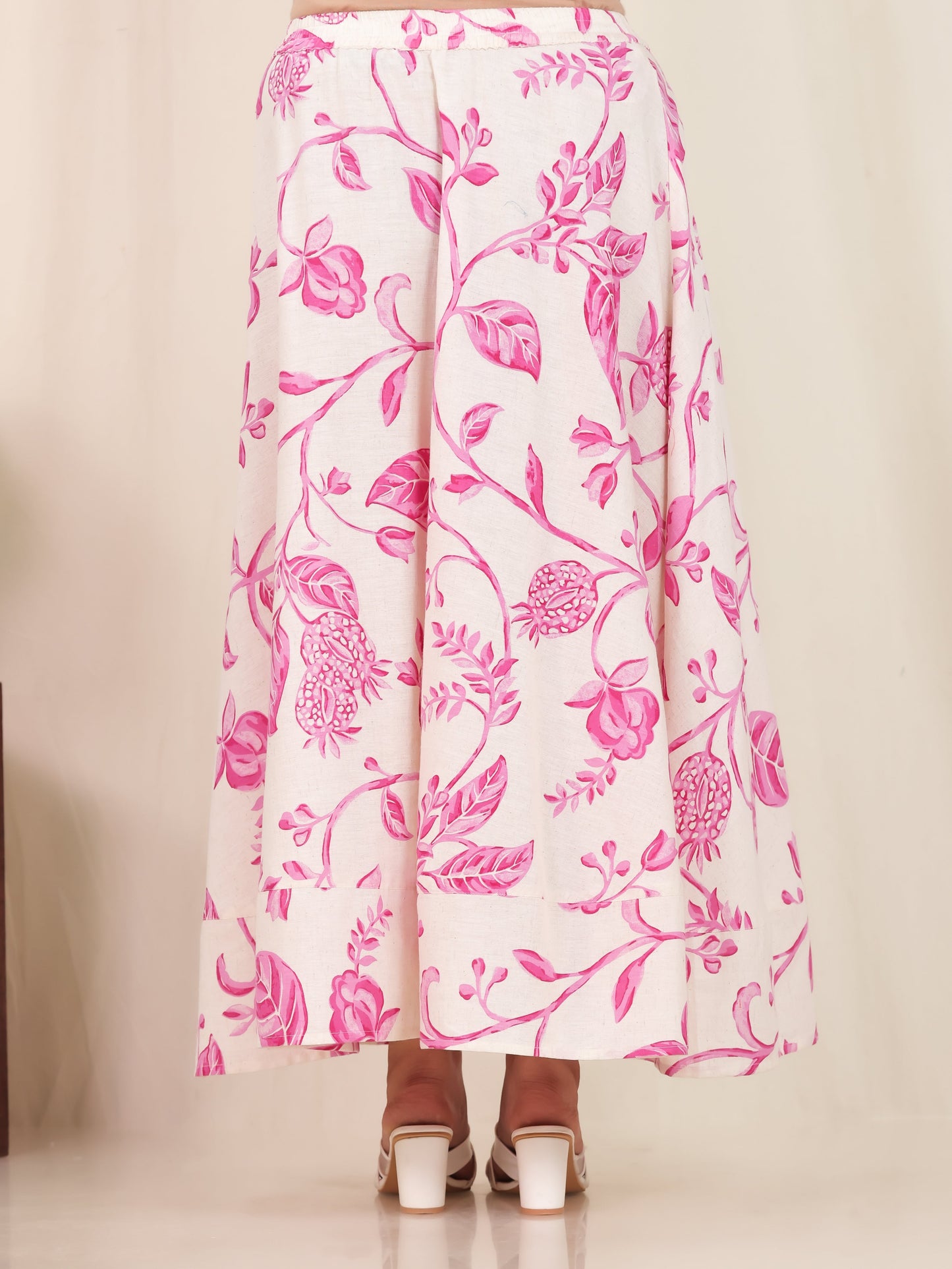 Linen Cotton Floral Pink Skirt