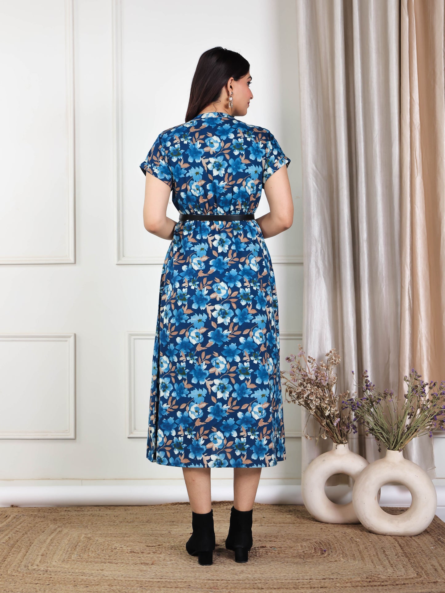 Soft Cotton Floral A-line Blue Dress
