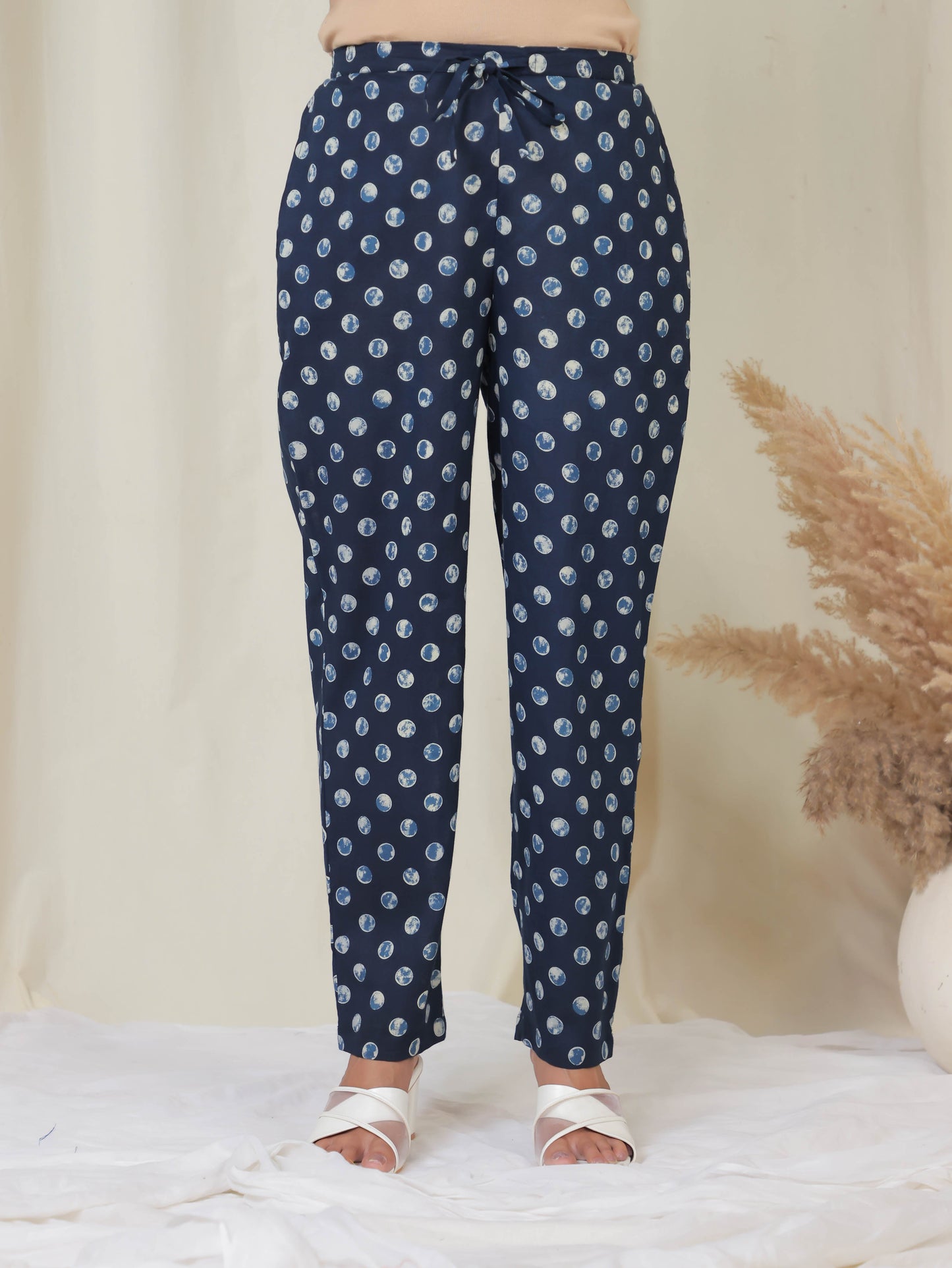 Soft Cotton Polka Blue Trousers  Tapered Trousers