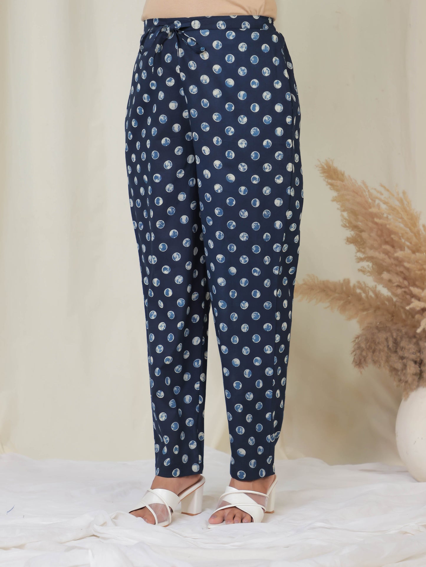 Soft Cotton Polka Blue Trousers  Tapered Trousers