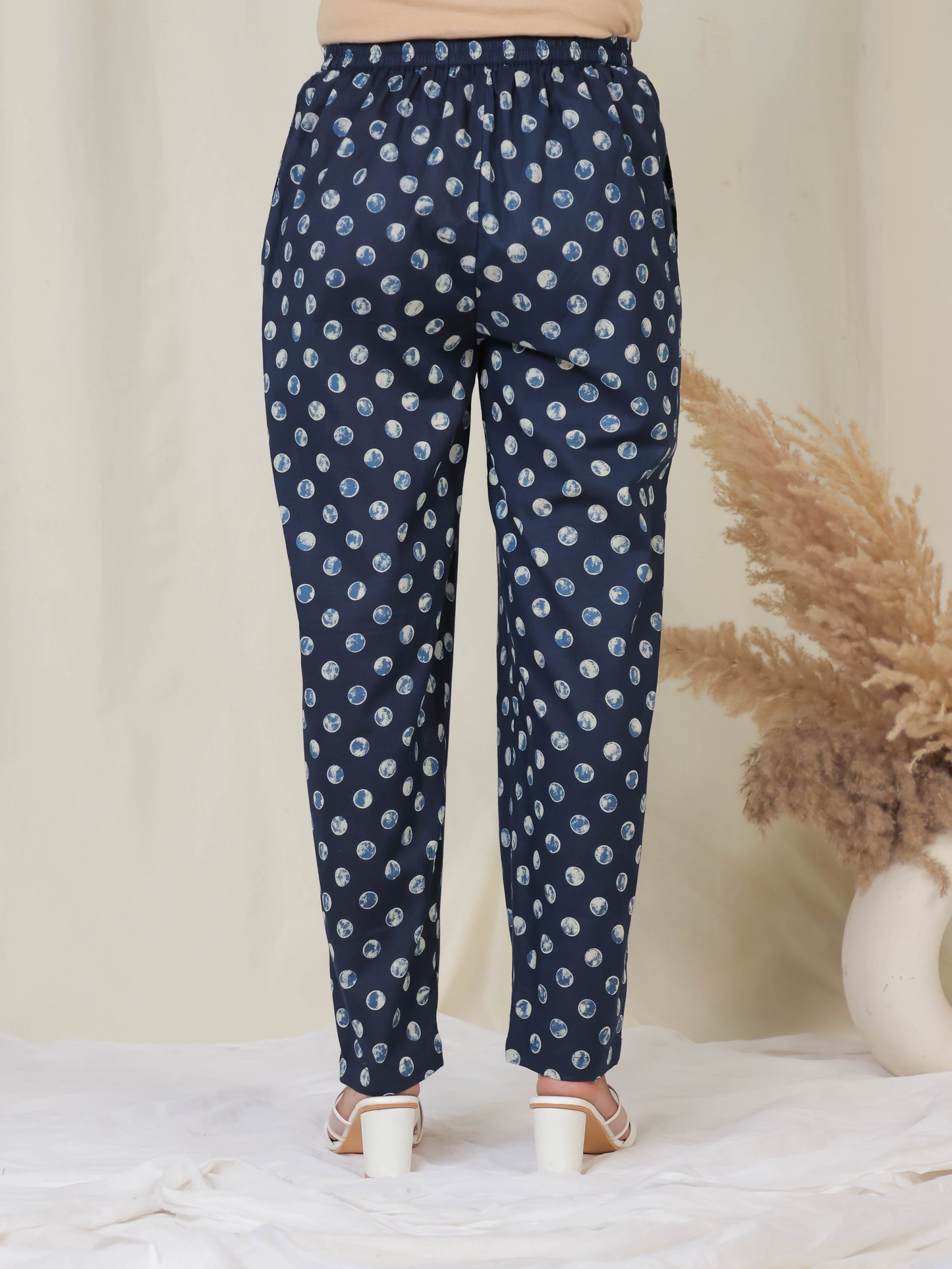 Soft Cotton Polka Blue Trousers  Tapered Trousers