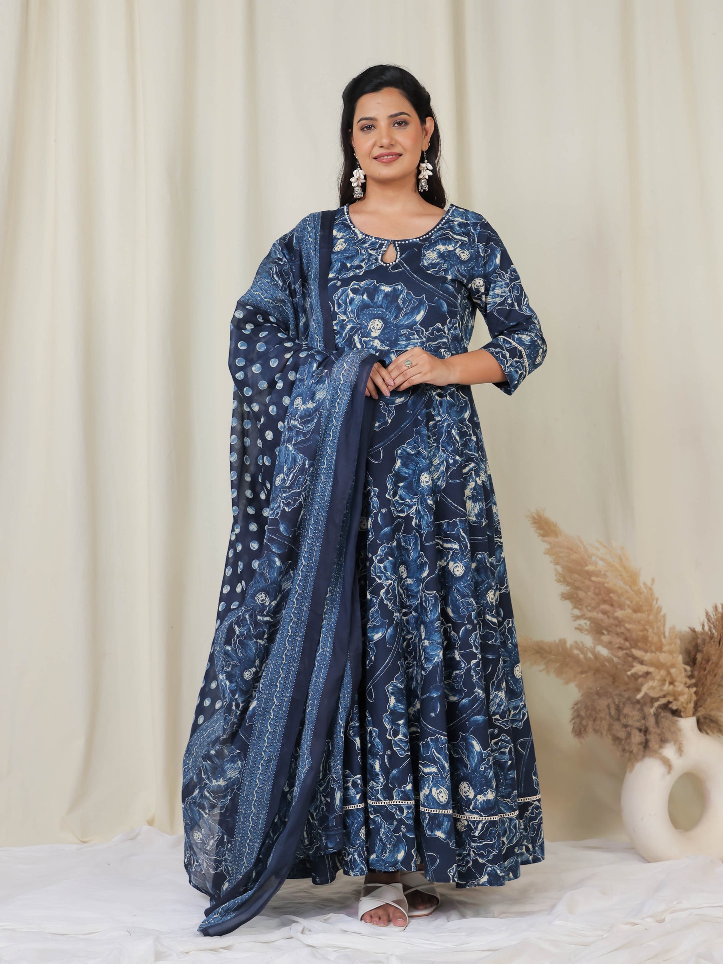 Cotton Voile Polka Blue Dupatta