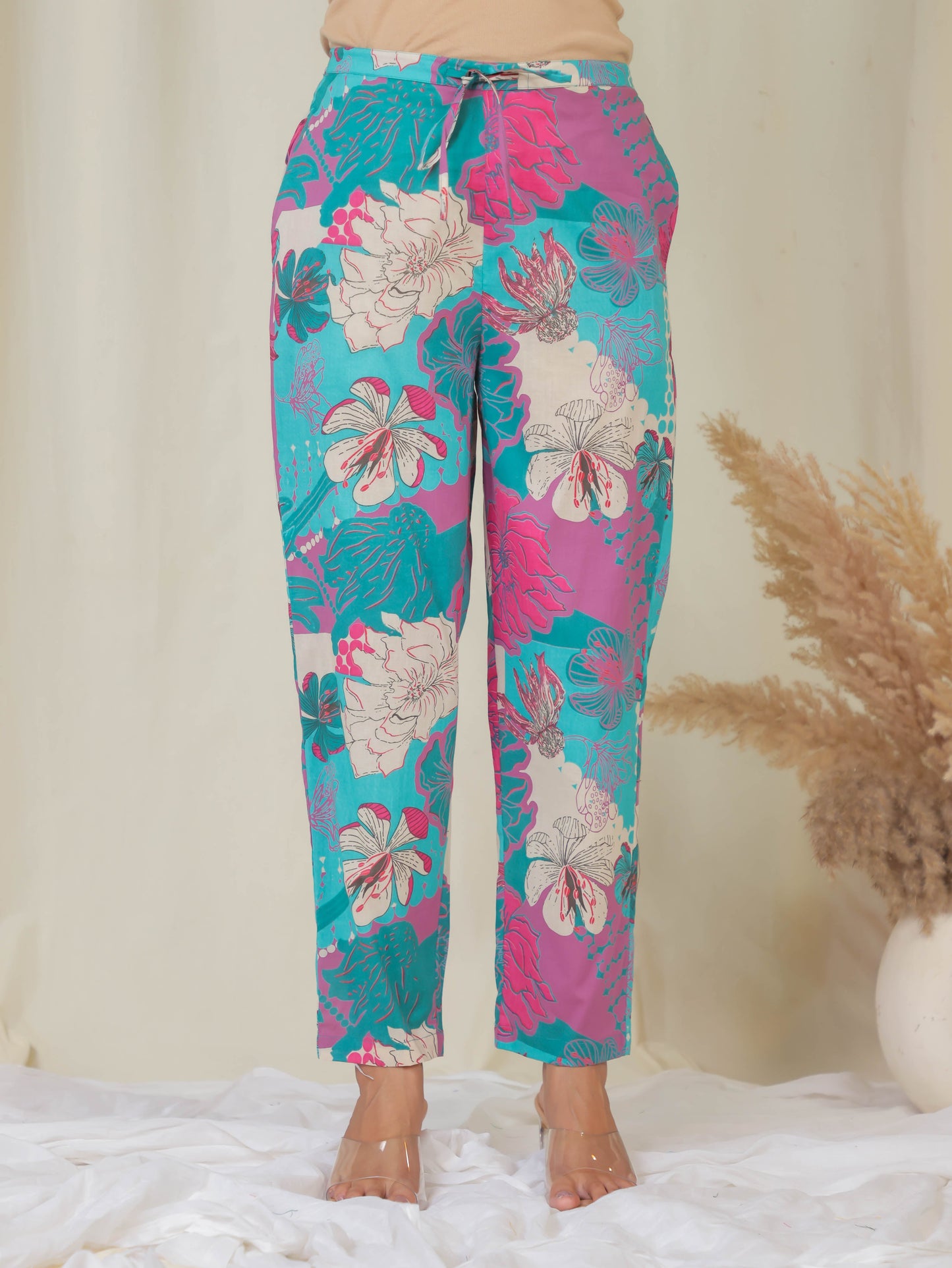Soft Cotton Floral Multicolor Tapered Trousers
