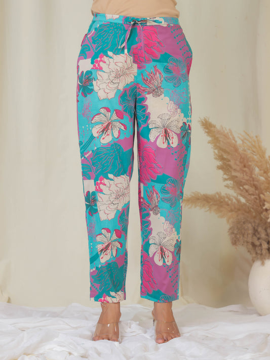 Soft Cotton Floral Multicolor Tapered Trousers