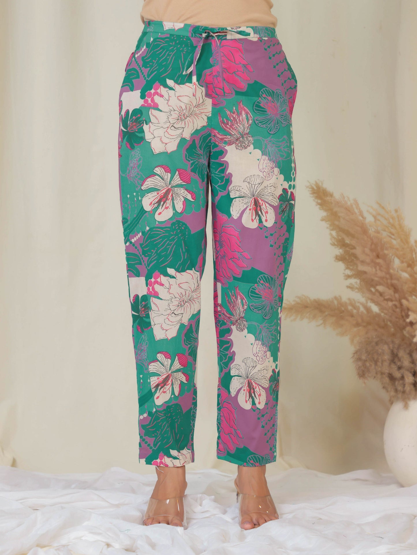 Soft Cotton Floral Multicolor Tapered Trousers