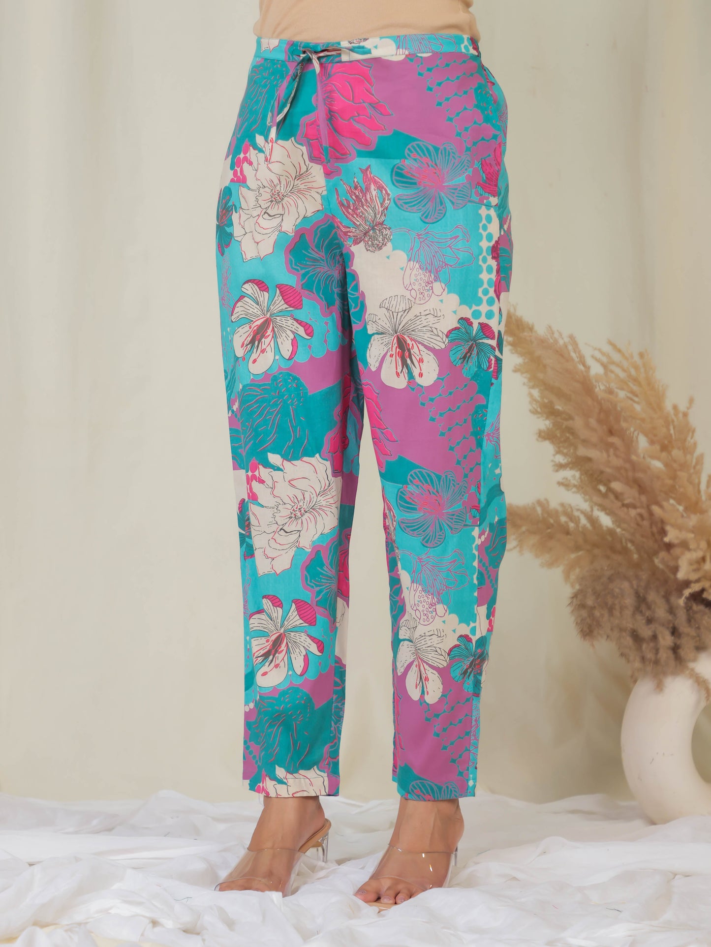 Soft Cotton Floral Multicolor Tapered Trousers