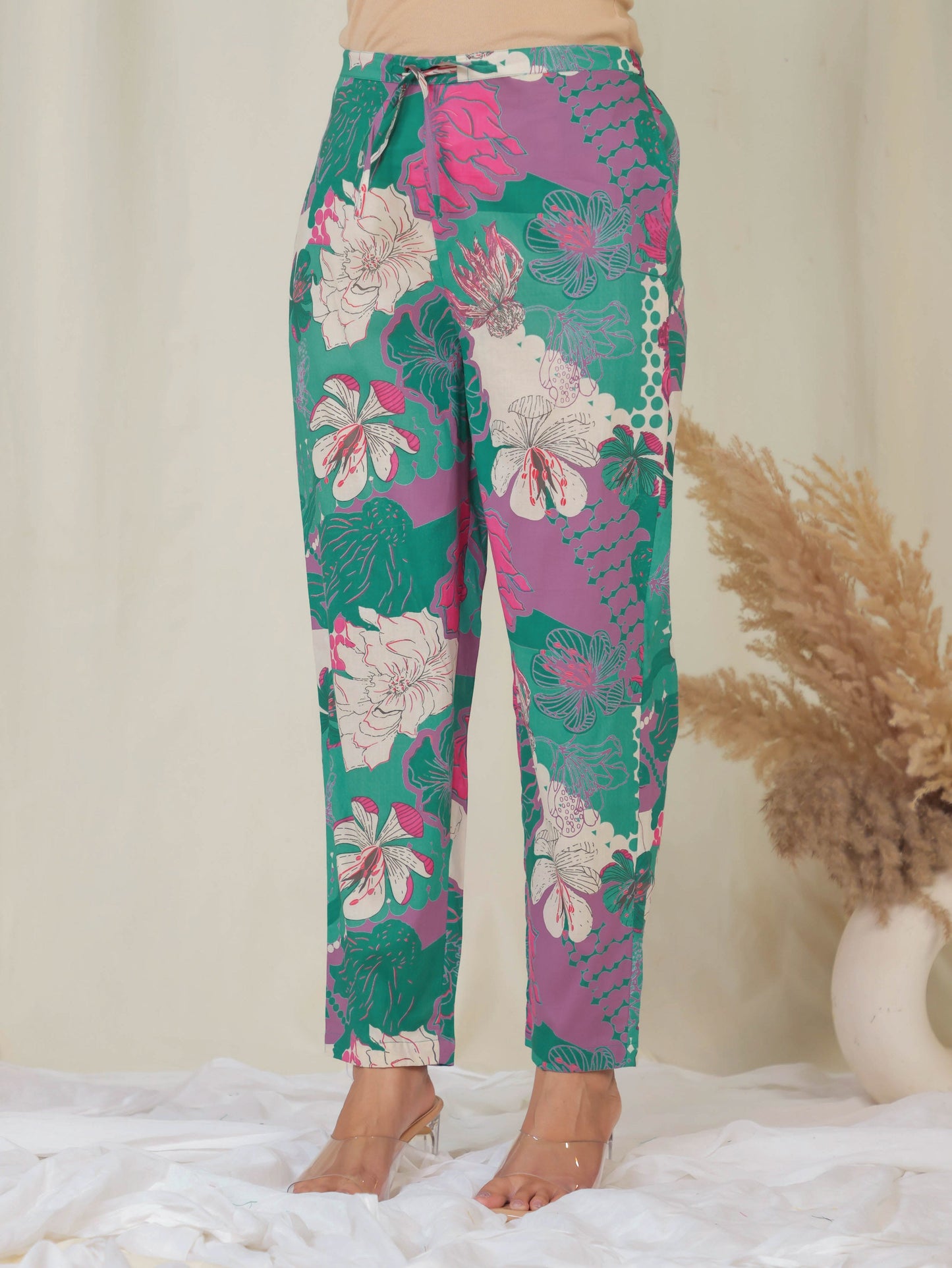 Soft Cotton Floral Multicolor Tapered Trousers