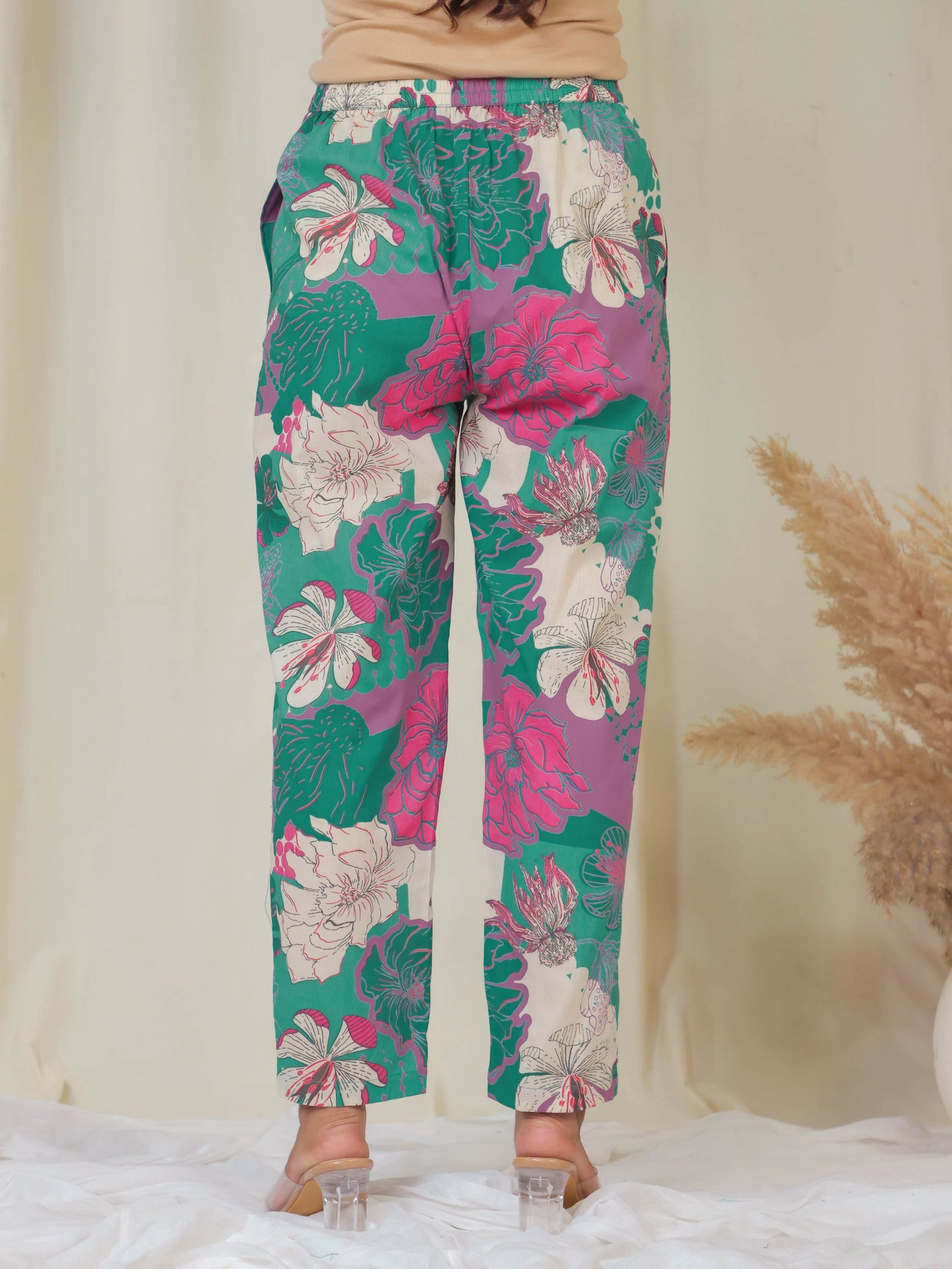 Soft Cotton Floral Multicolor Tapered Trousers