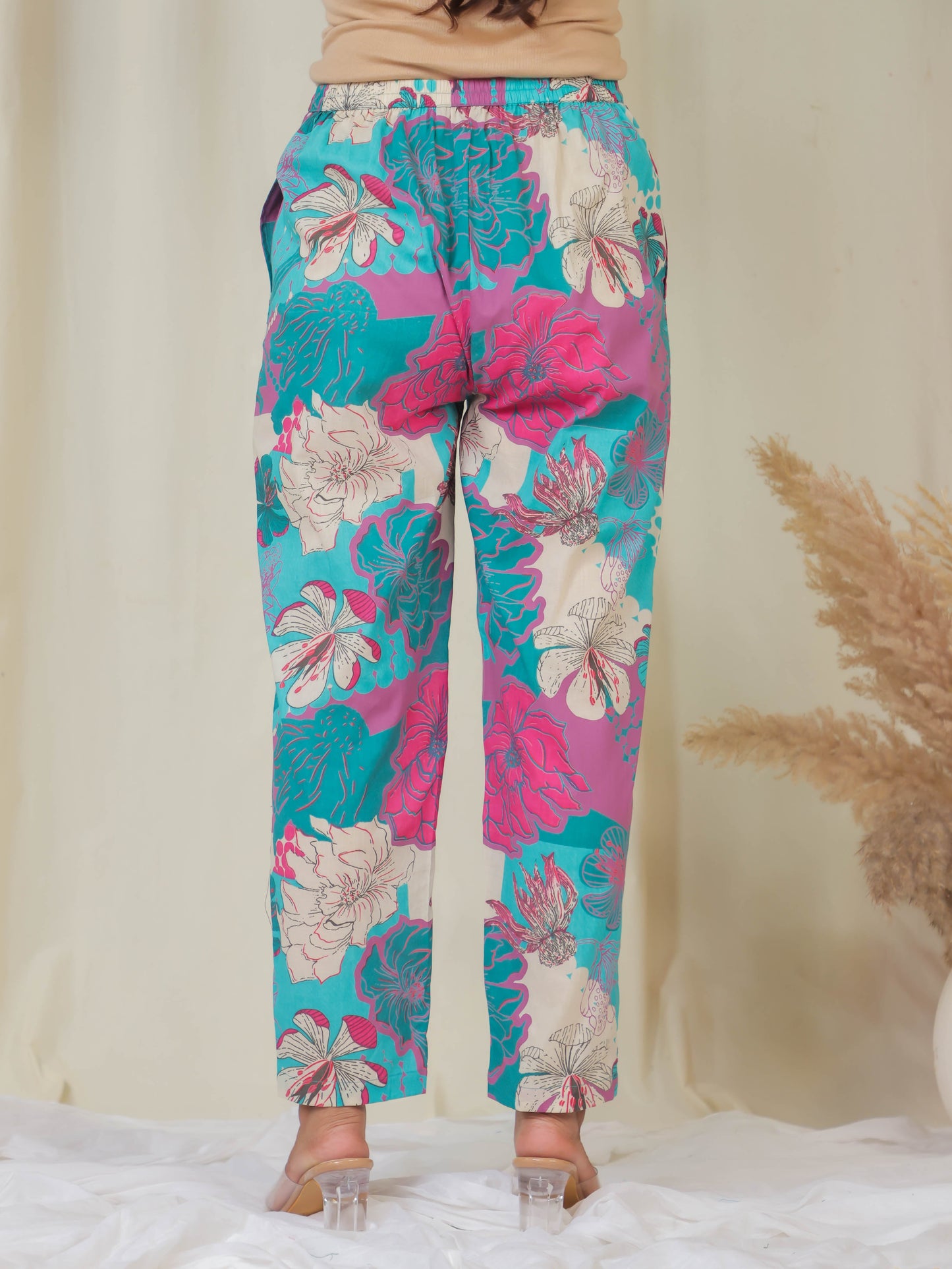 Soft Cotton Floral Multicolor Tapered Trousers