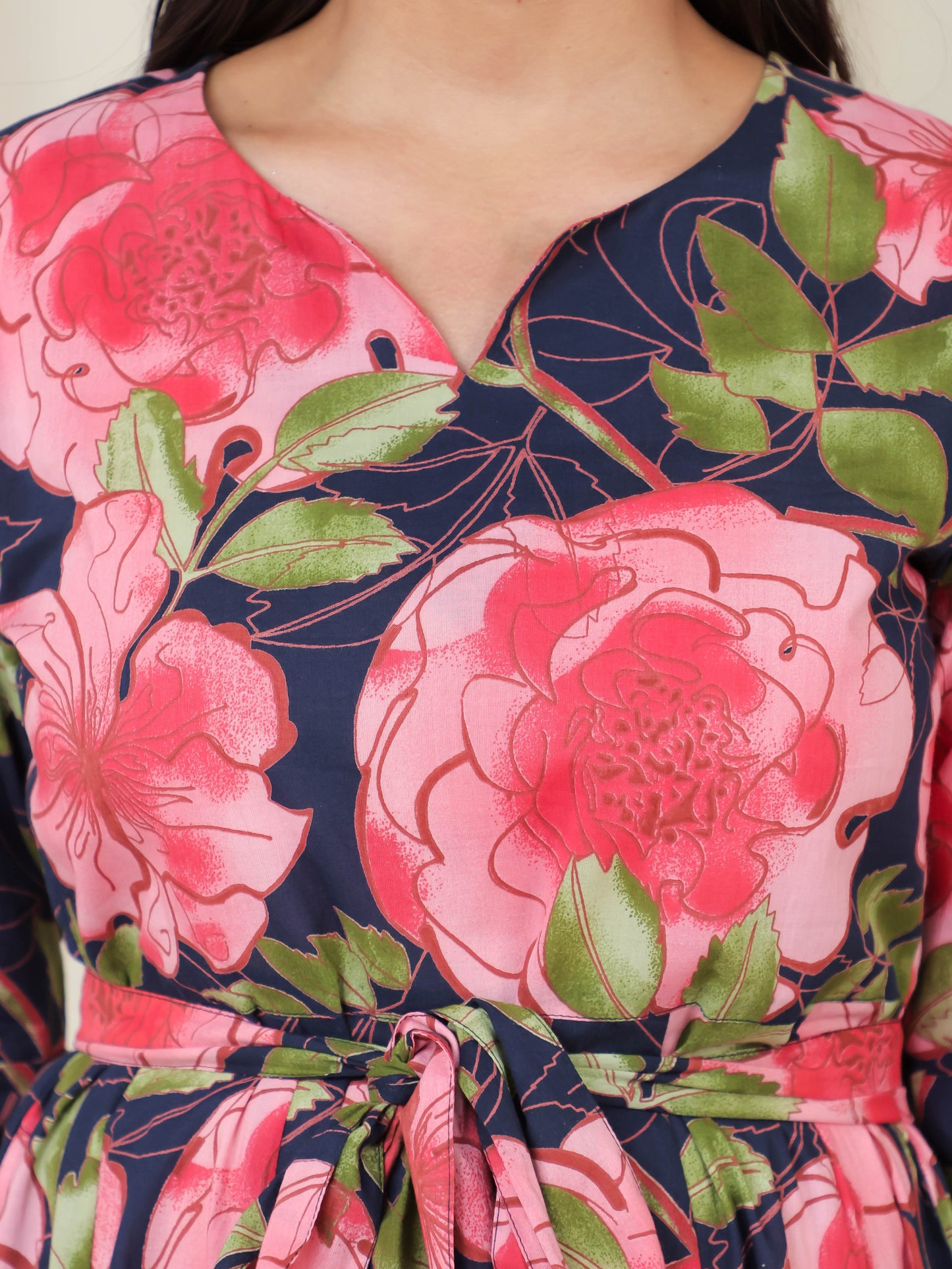 Soft Cotton Floral Flared Black Dress