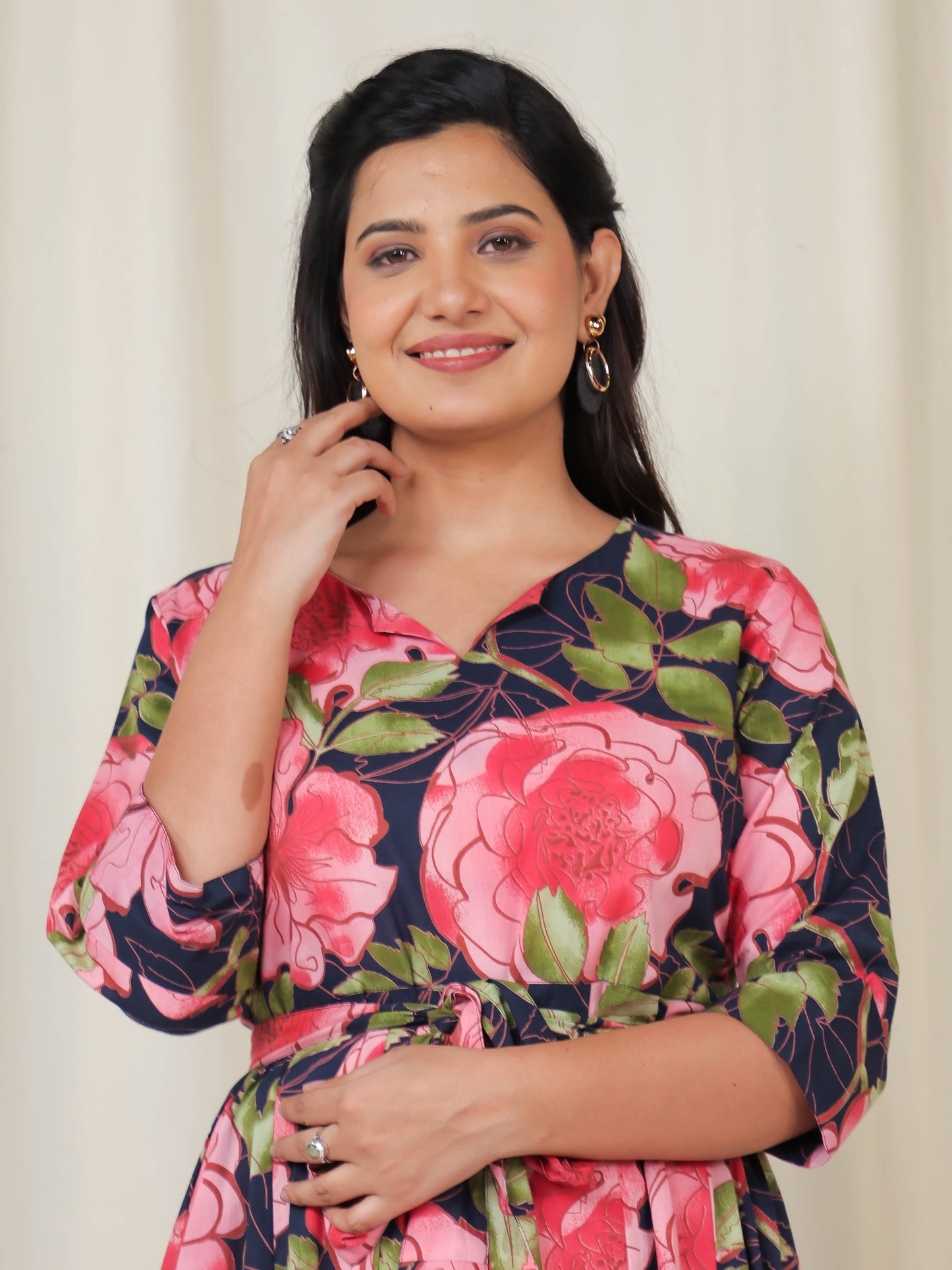 Soft Cotton Floral Flared Black Dress