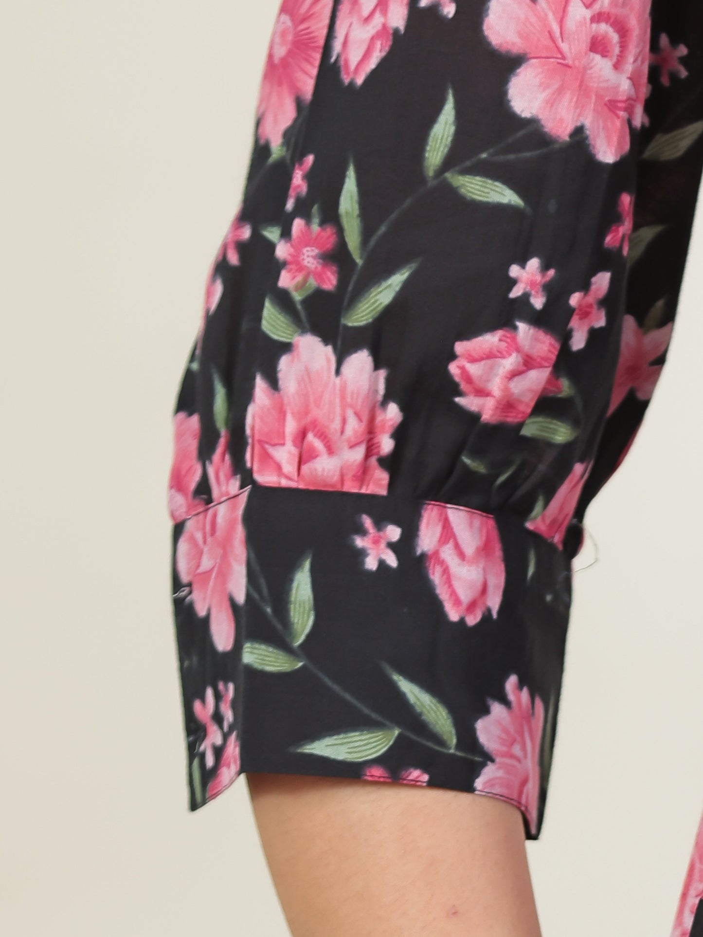 Soft Cotton Floral Gathered Black Dress