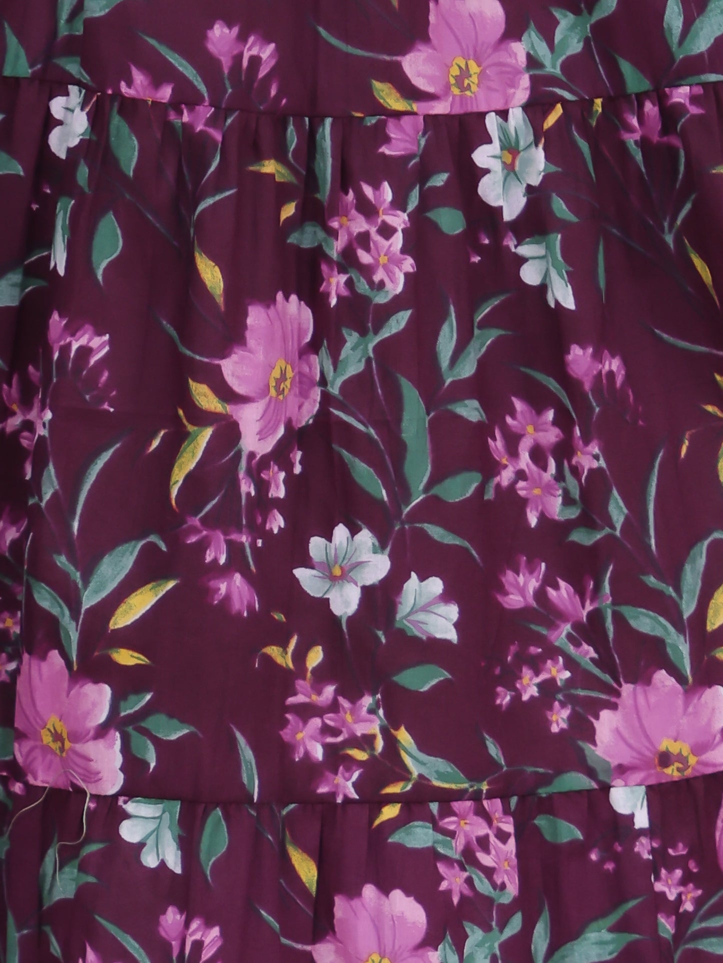 Soft Cotton Floral Anarkali Wine Dress