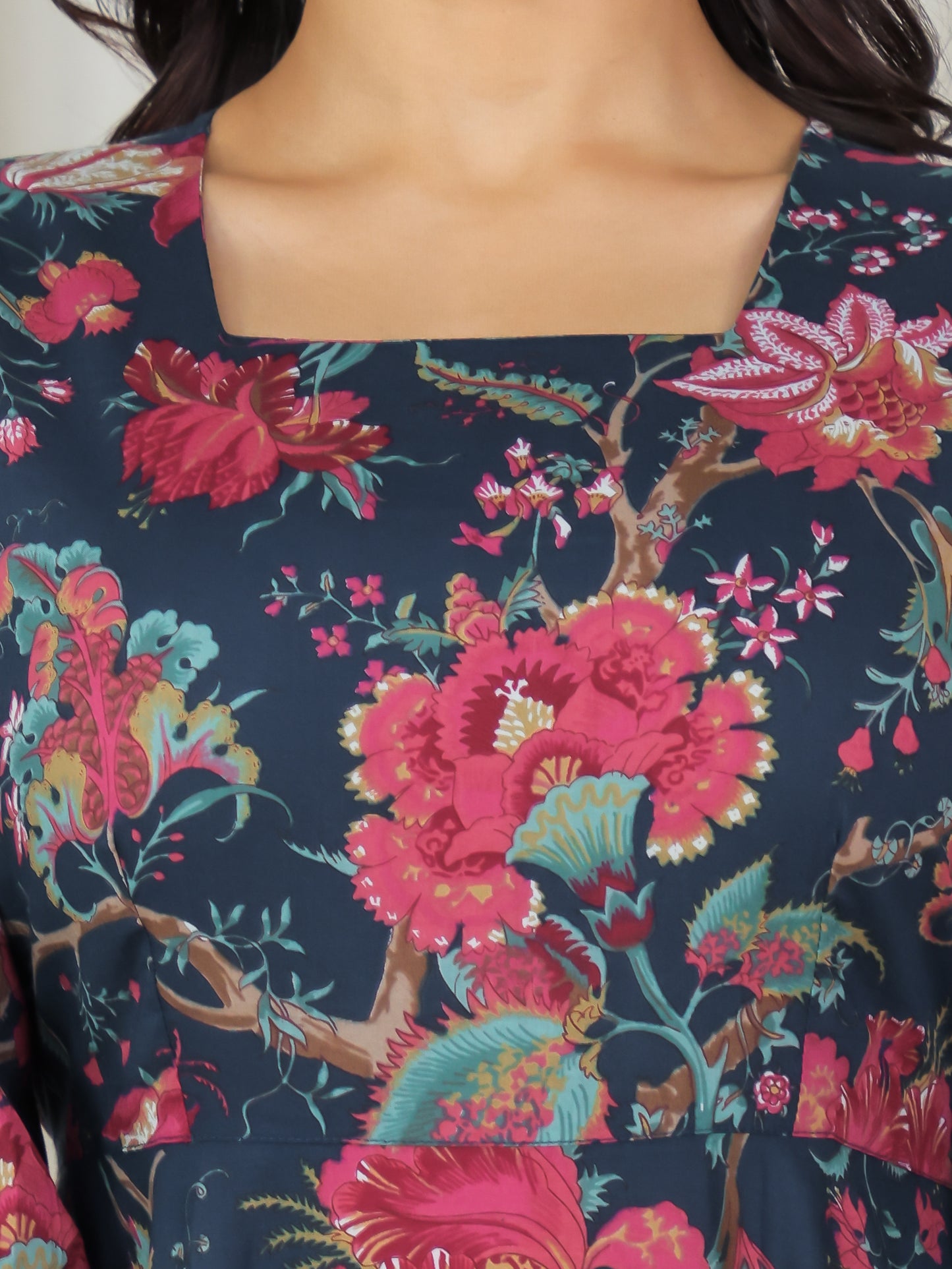 Soft Cotton Floral Flared Multicolor Dress