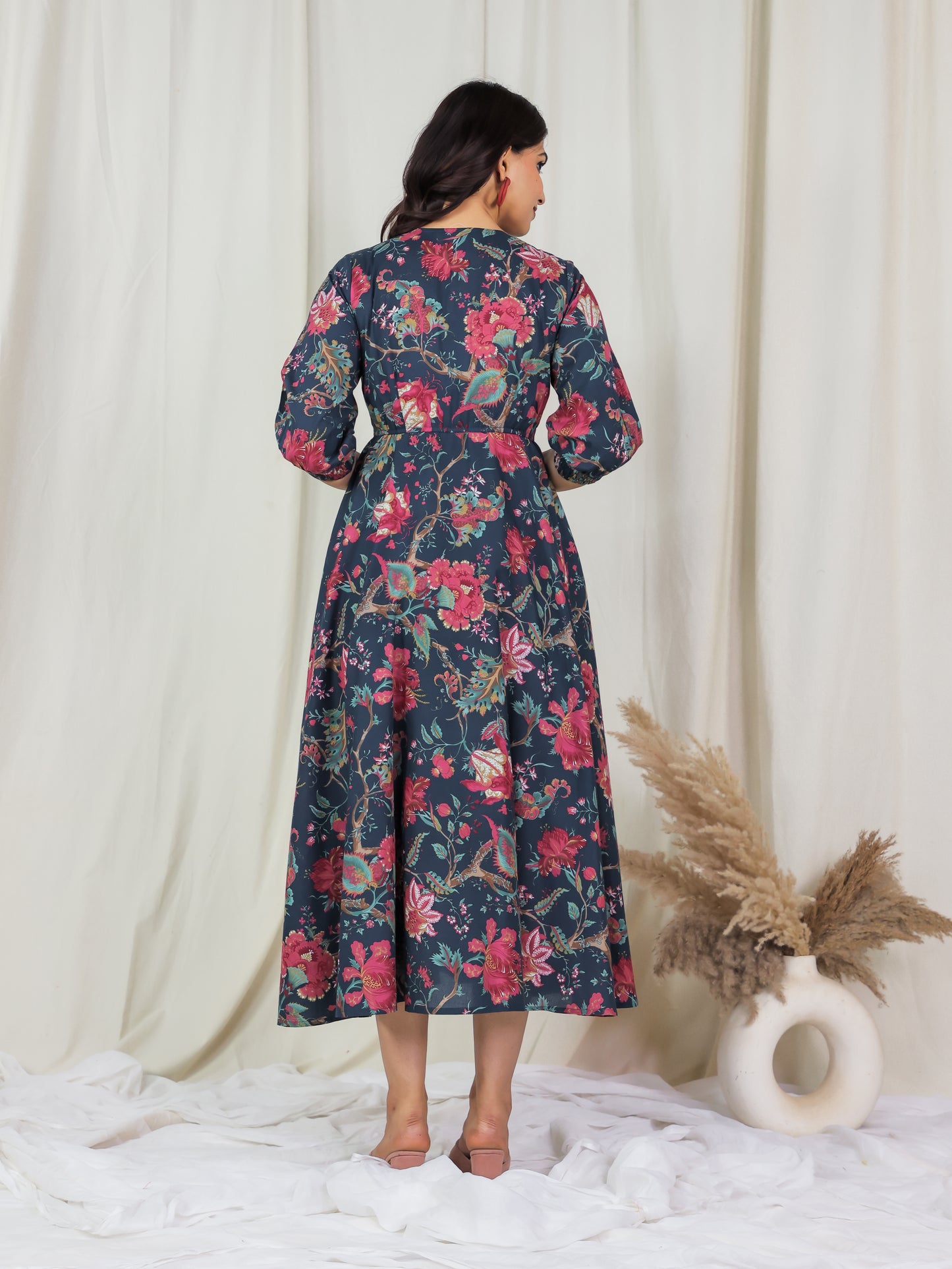Soft Cotton Floral Flared Multicolor Dress