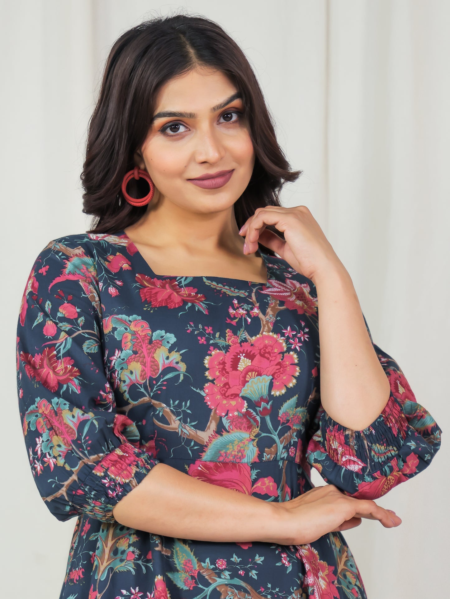 Soft Cotton Floral Flared Multicolor Dress