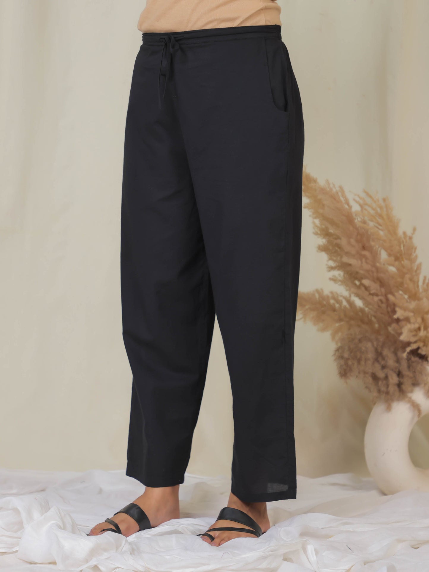 Soft Cotton Floral Pathani Black Kurta